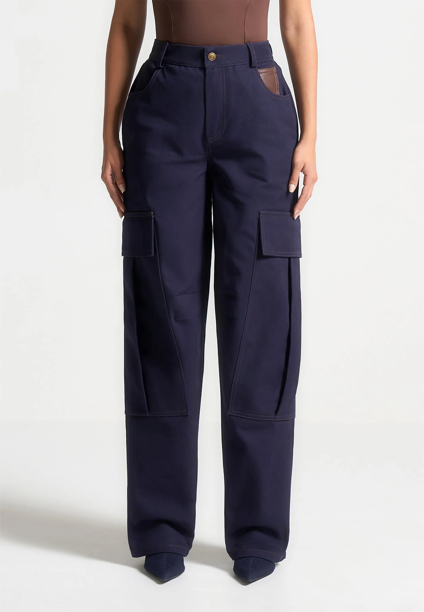 High Rise Drill Cargo Pants - Indigo - Image 4