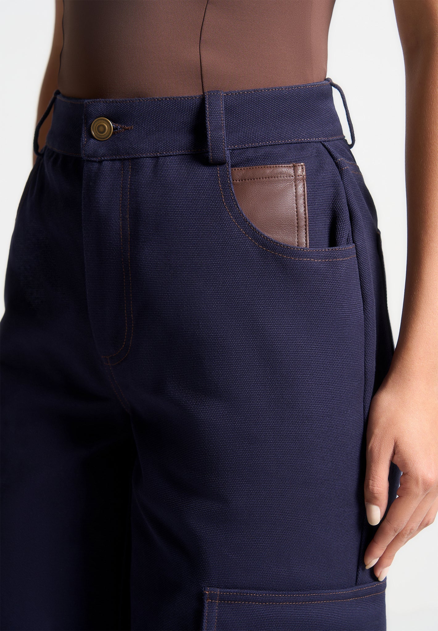 High Rise Drill Cargo Pants - Indigo - Image 5