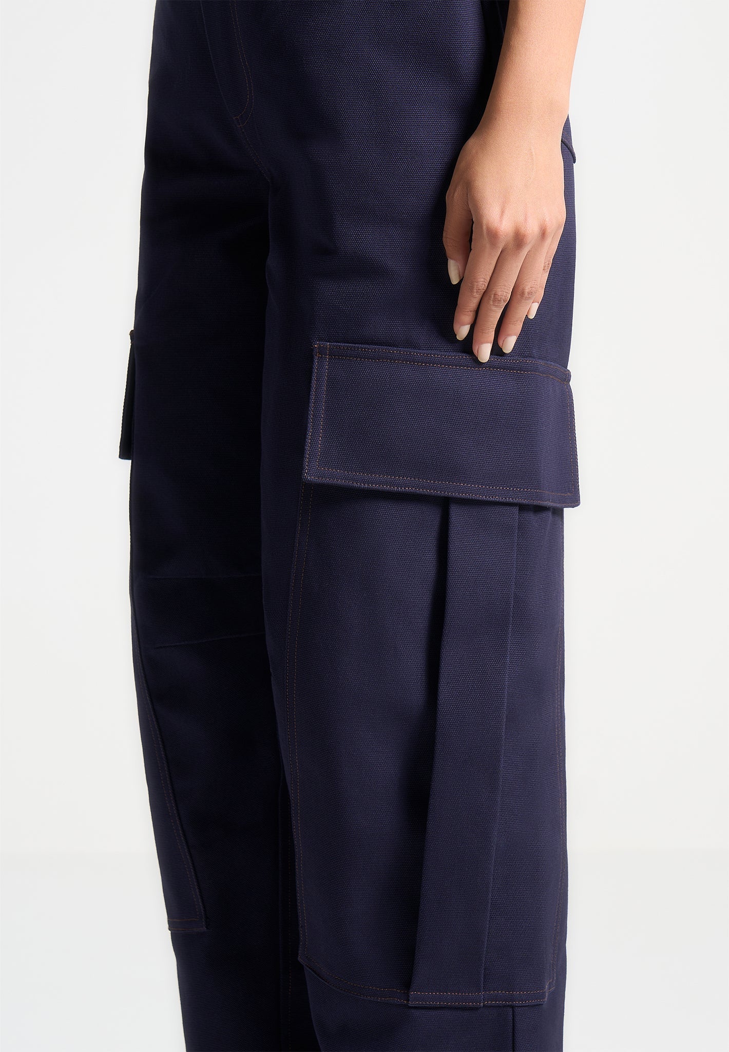 High Rise Drill Cargo Pants - Indigo - Image 7