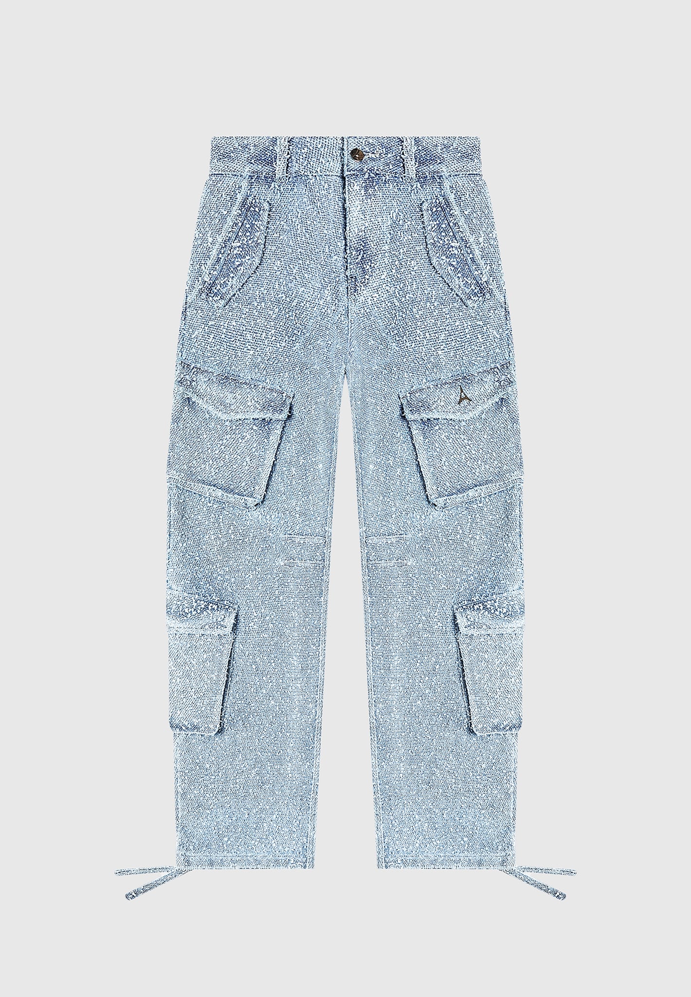 Anne - High Waisted Boucle Denim Cargo Pants - Mid Blue - Image 3