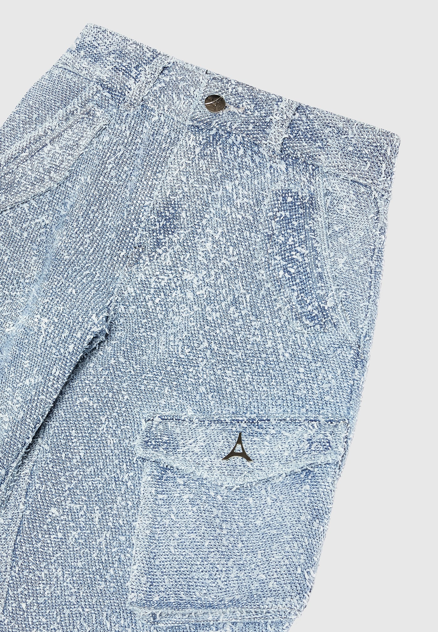 Anne - High Waisted Boucle Denim Cargo Pants - Mid Blue - Image 5