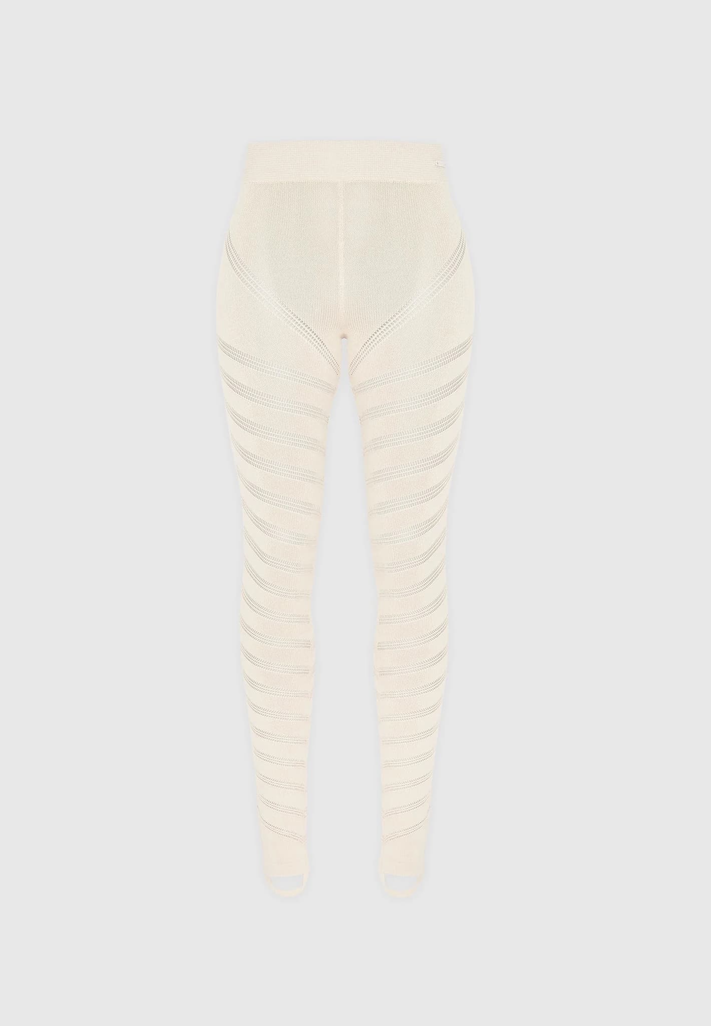High Waisted Knitted Spiral Contour Leggings - Beige - Image 7