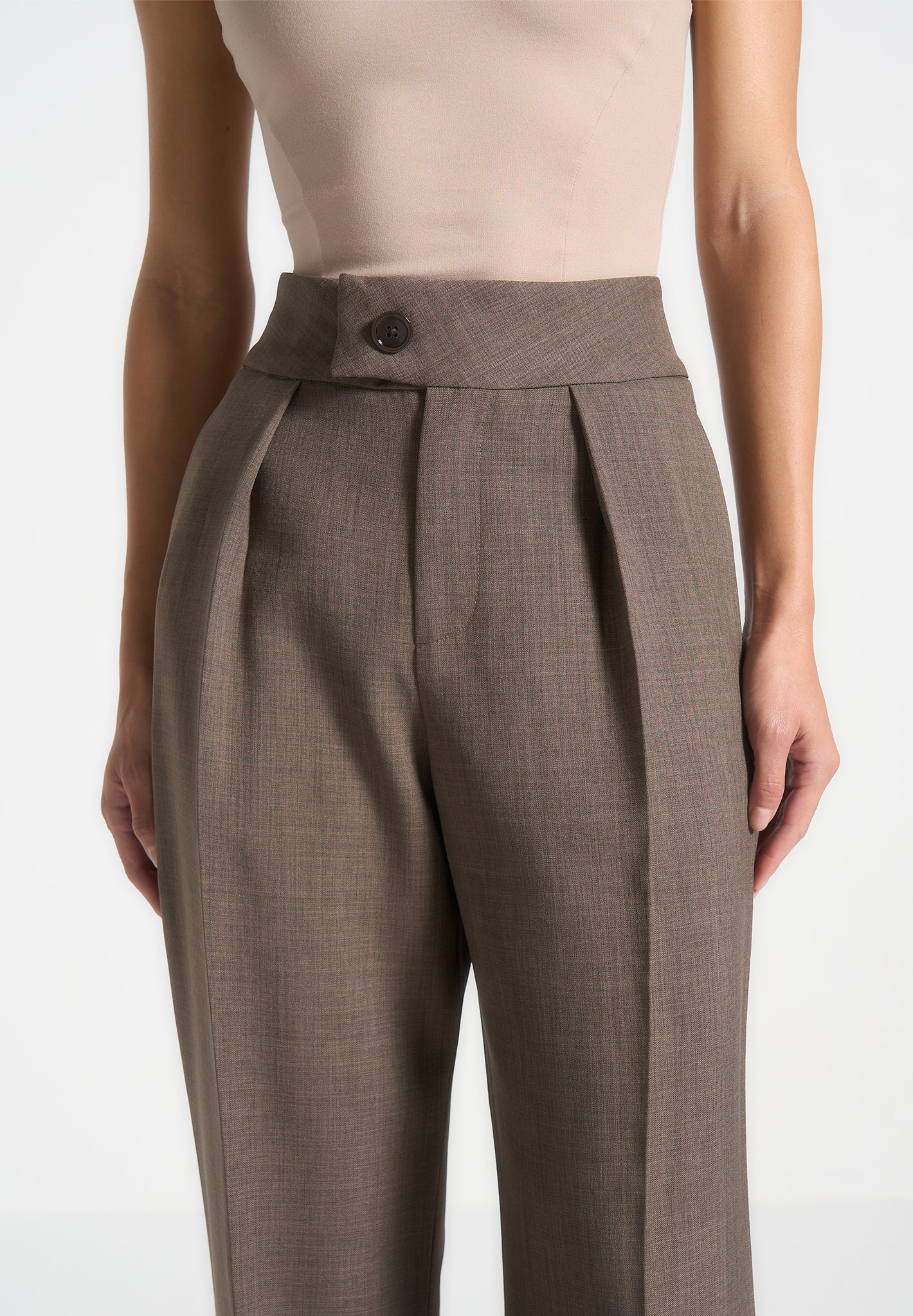 Elsa - High Waisted Tailored Trousers - Dark Taupe - Image 2