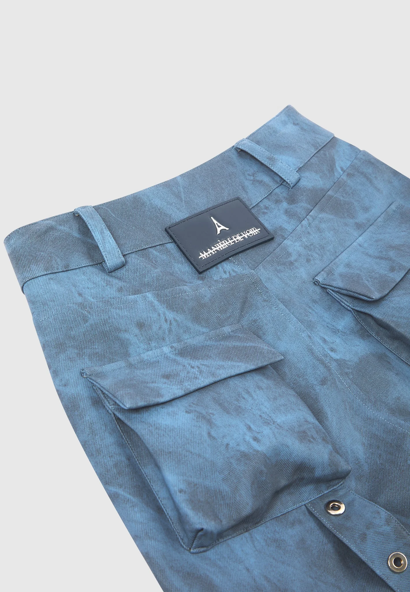 High Waisted Vintage Marble Leather Cargo Pants - Washed Blue - Image 9