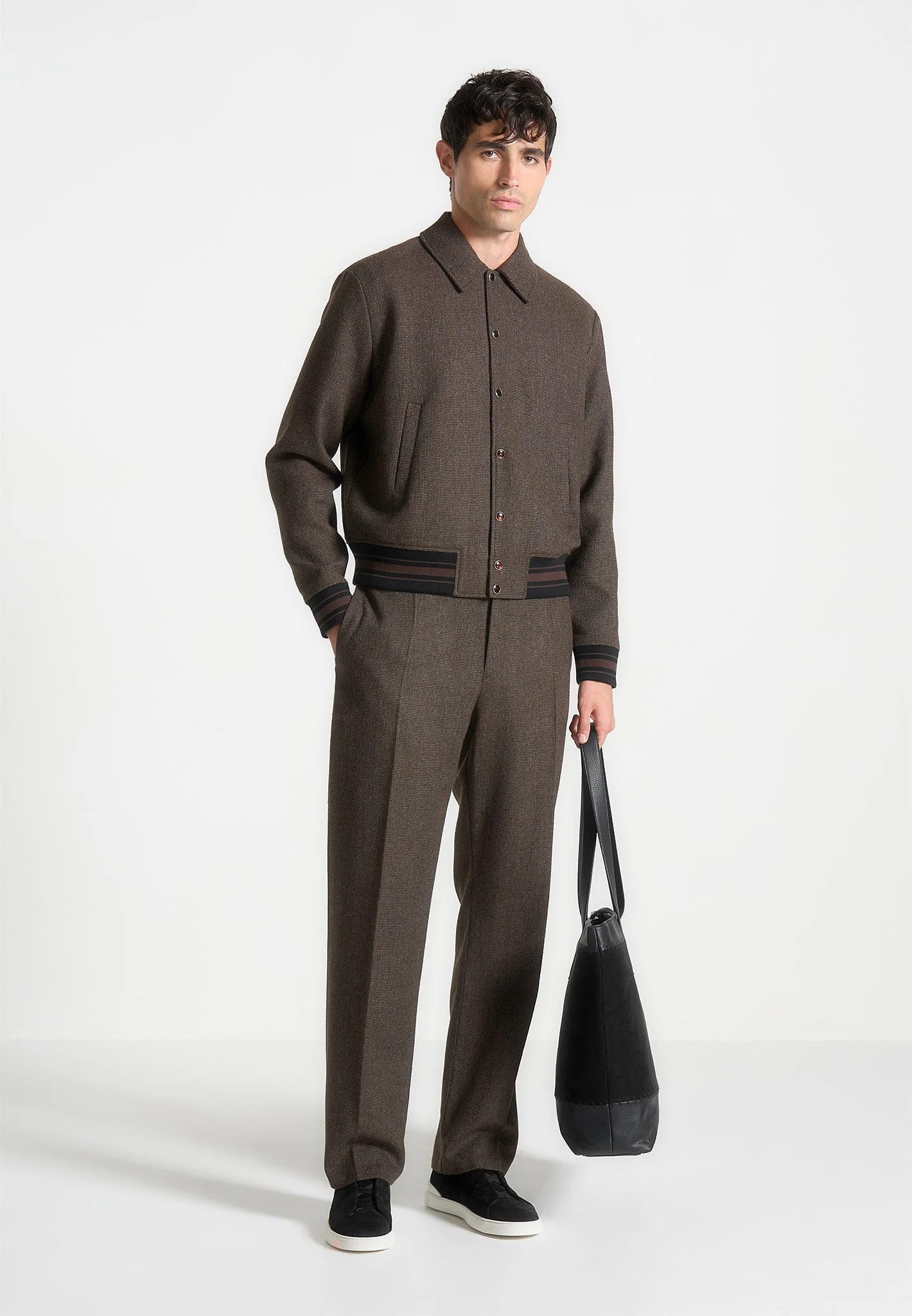 Houndstooth Wool-Blend Jacket - Brown - Image 2