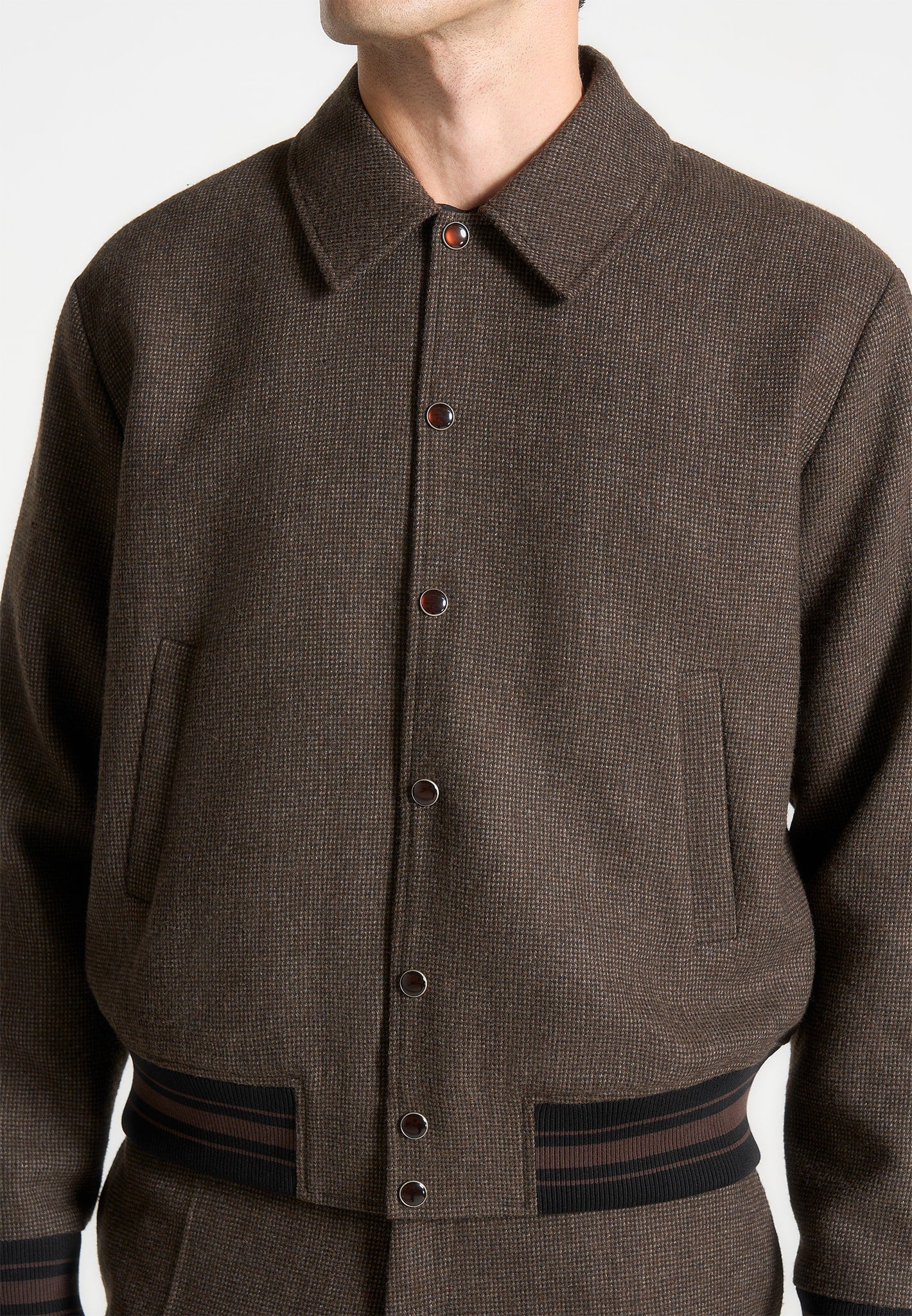 Houndstooth Wool-Blend Jacket - Brown - Image 3