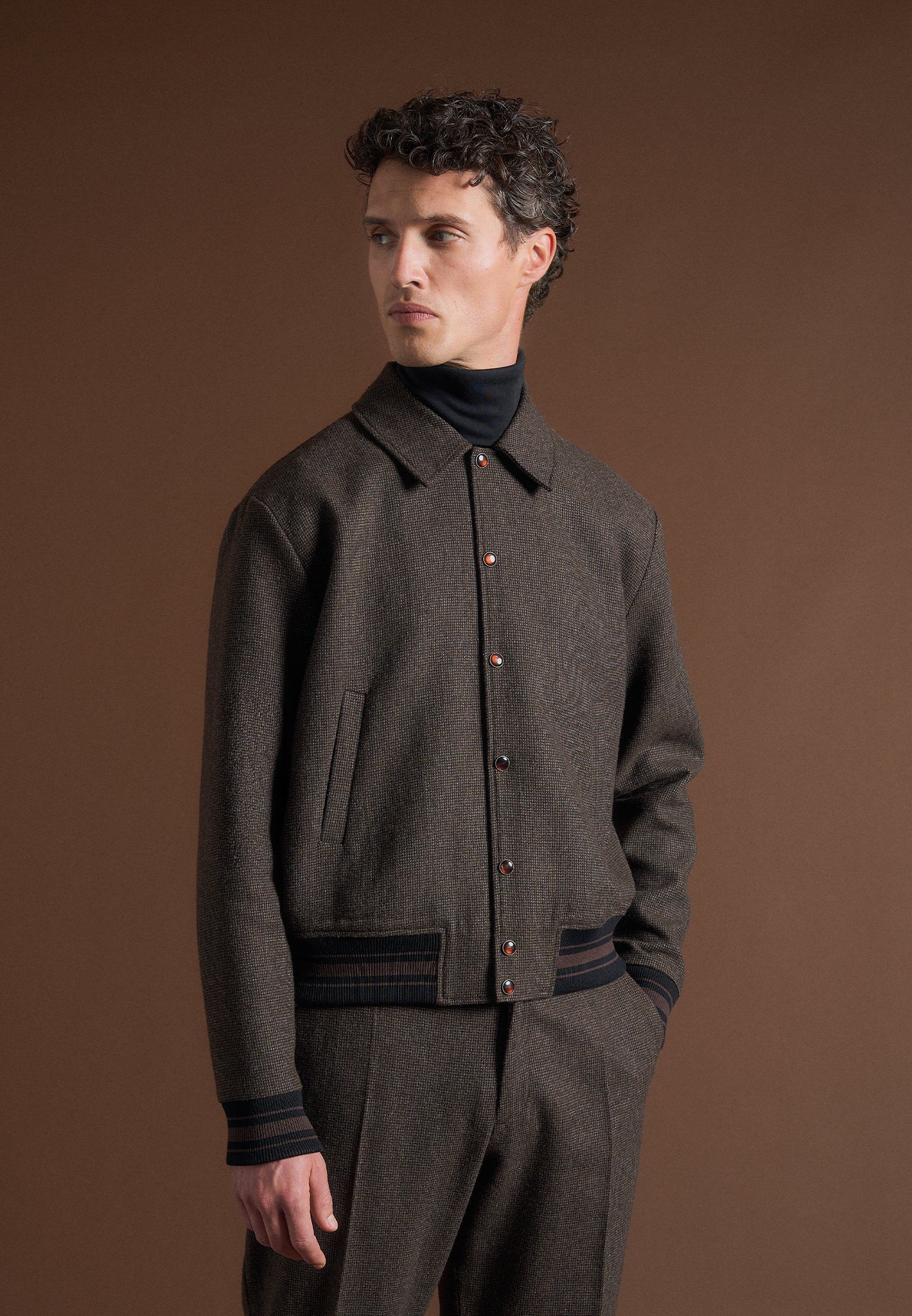 Houndstooth Wool-Blend Jacket - Brown - Image 6