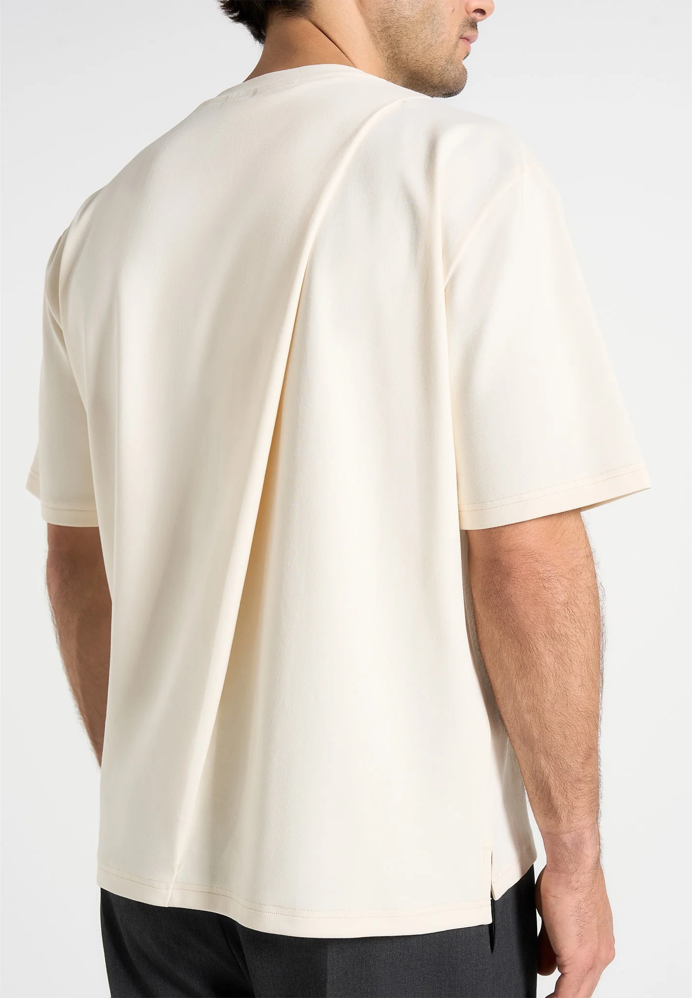 Hugo - Relaxed Fit Cotton T-Shirt With Pleat - Cream - Image 2