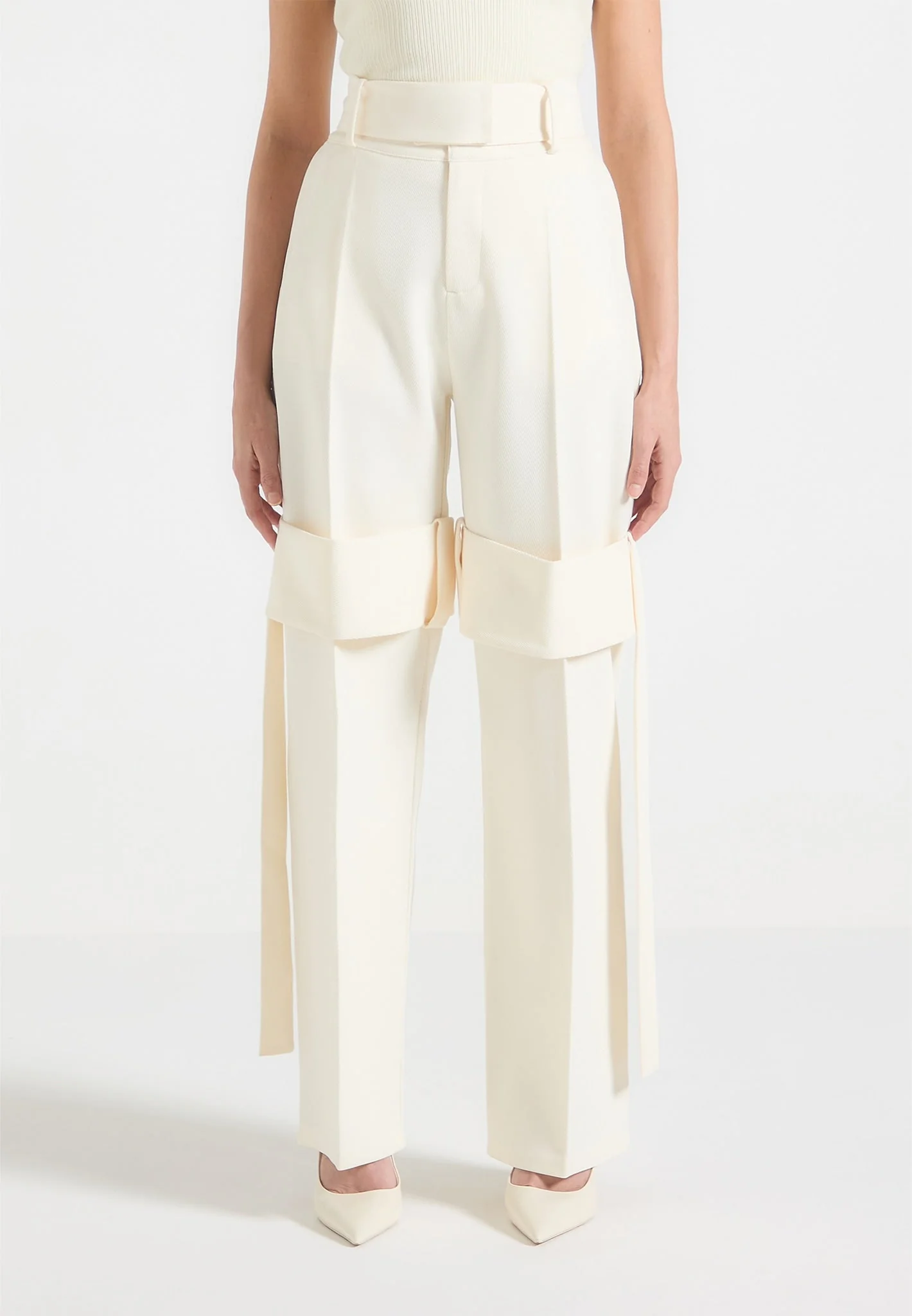 Isabelle - Tailored Belted Strap Detail Trousers - Off White - Image 6