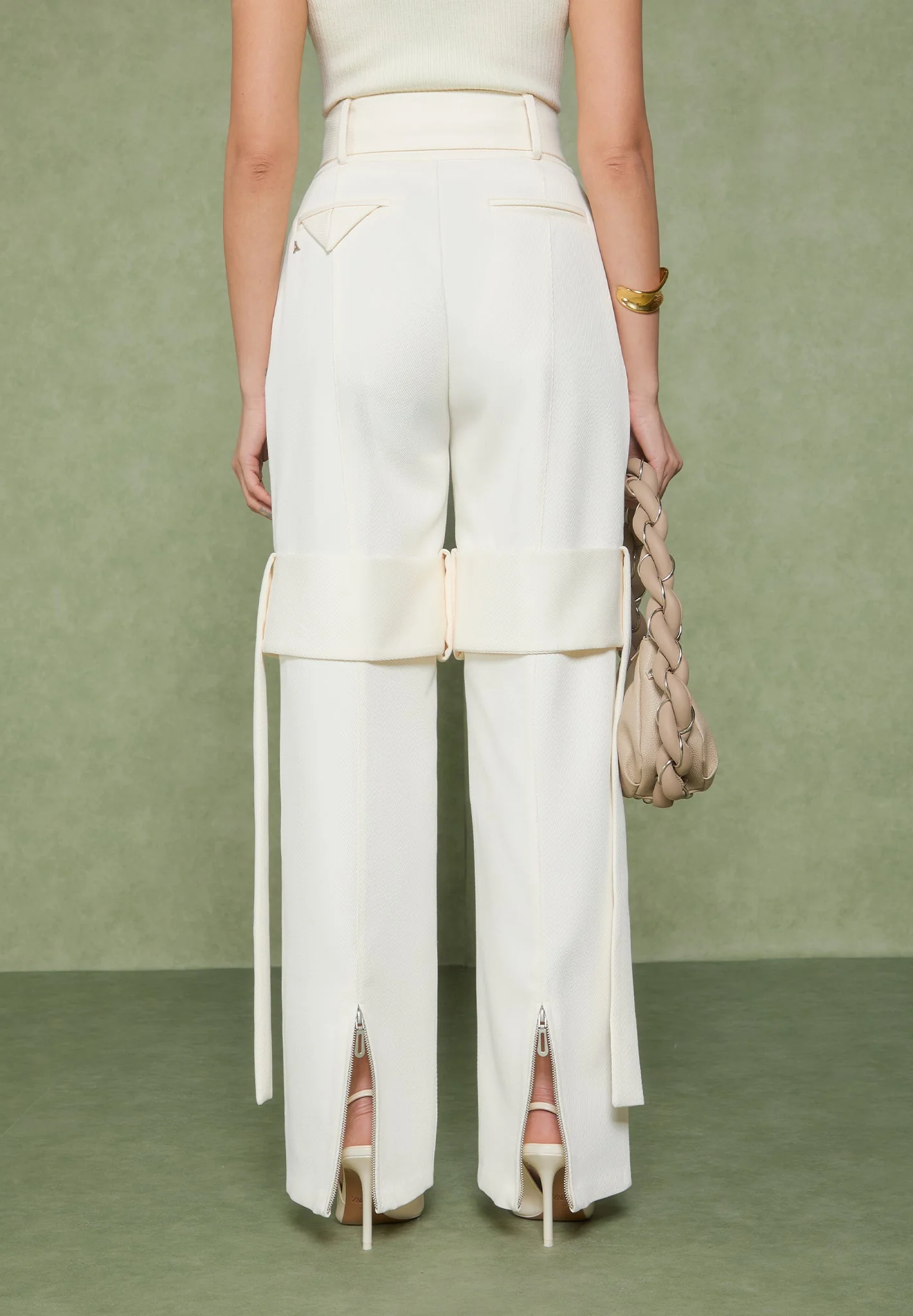 Isabelle - Tailored Belted Strap Detail Trousers - Off White - Image 8