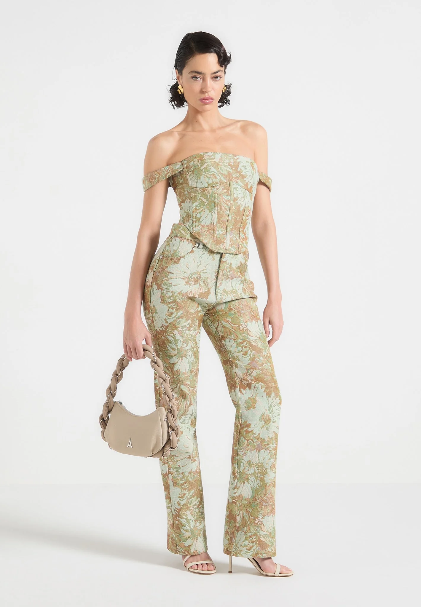Bonnie - Jacquard Bardot Corset Top - Sage - Image 2