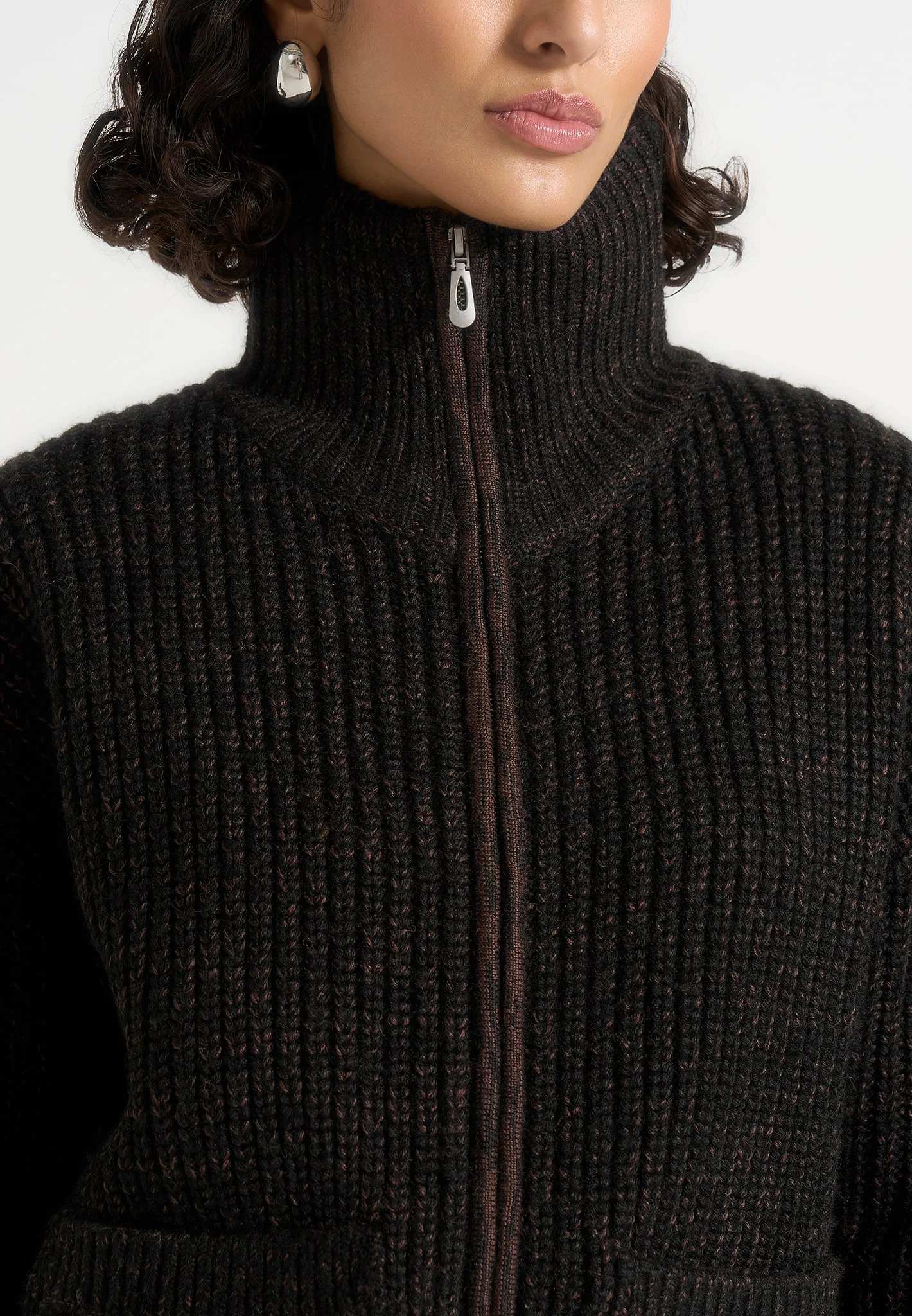 Jamie - Unisex Speckled Wool Zip Through Jacket - Black - Image 8