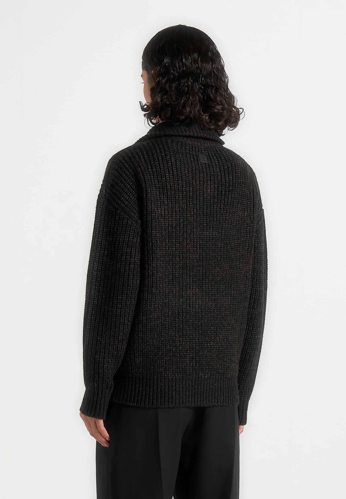 Jamie - Unisex Speckled Wool Zip Through Jacket - Black - Image 9
