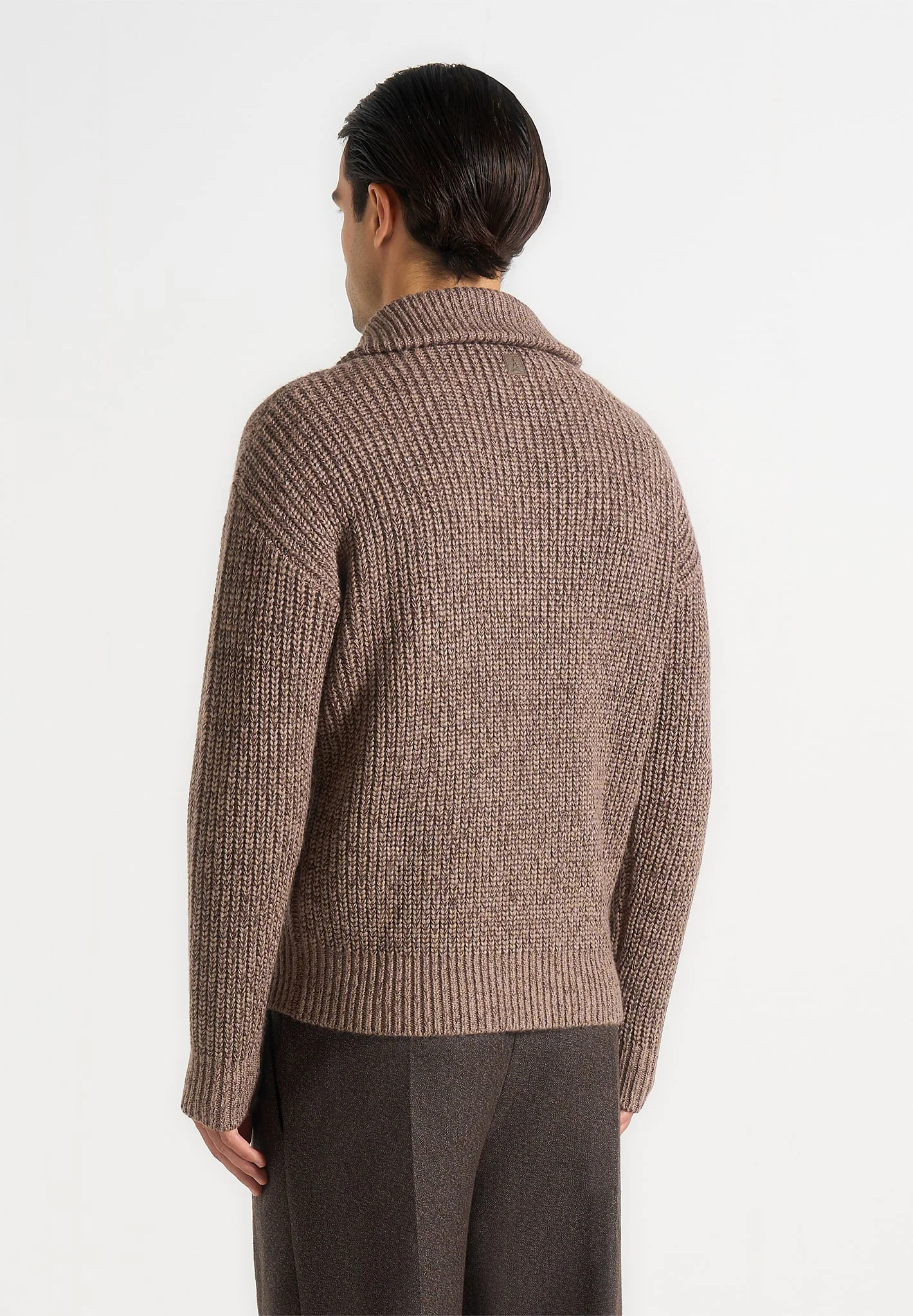 Jamie - Unisex Speckled Wool Zip Through Jacket - Taupe - Image 7