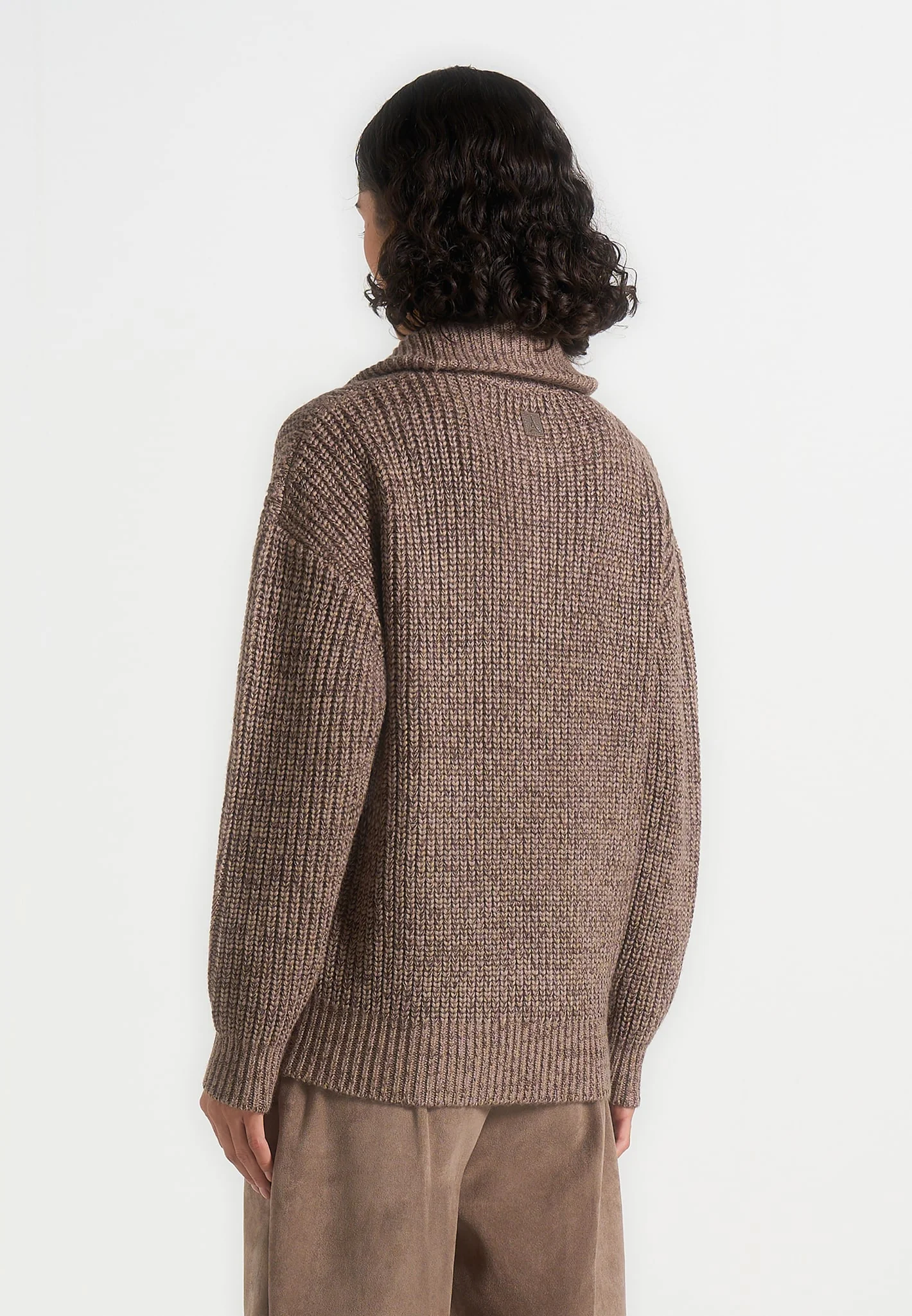 Jamie - Unisex Speckled Wool Zip Through Jacket - Taupe - Image 9