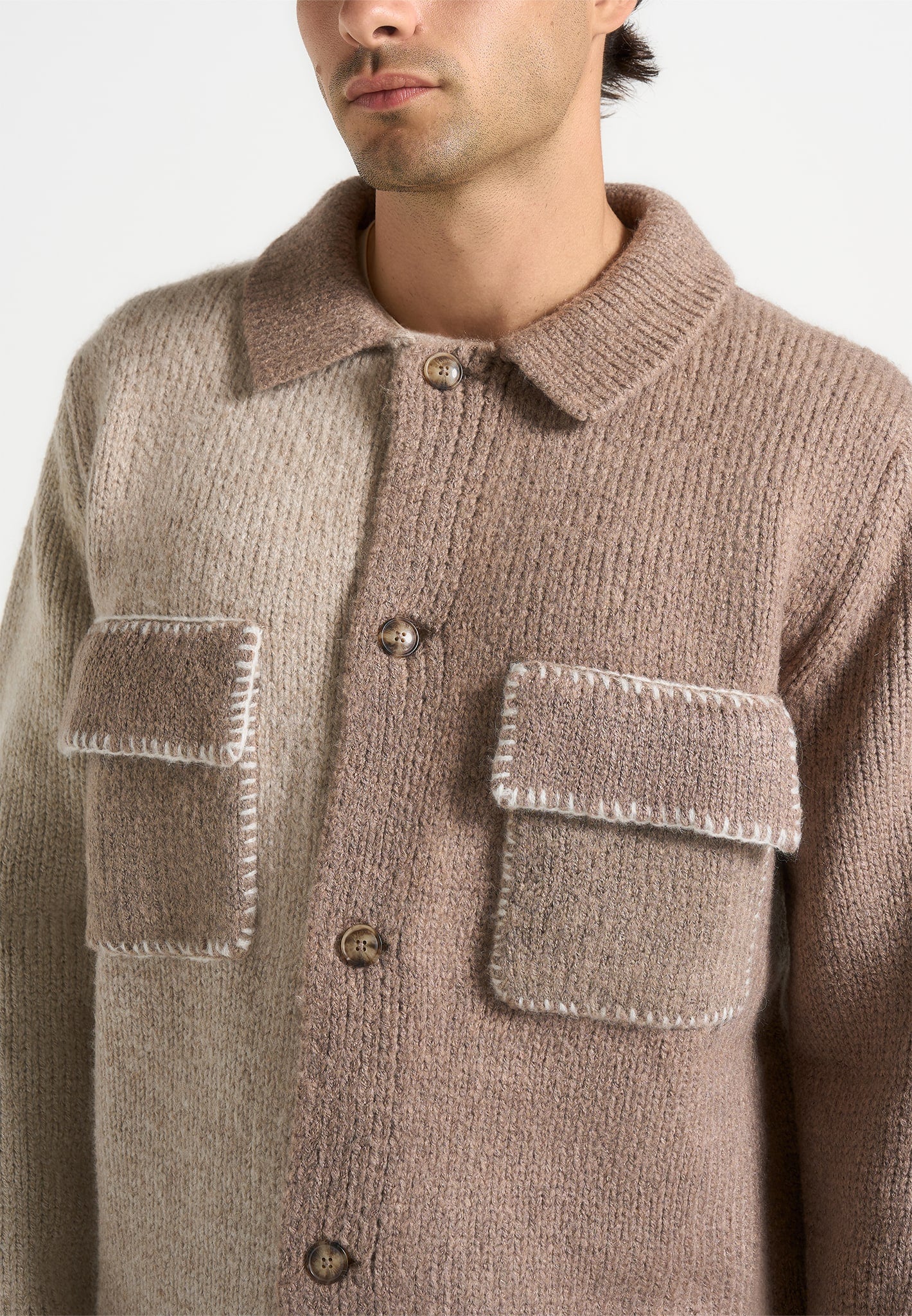Jean - Mohair-Blend Colour Block Cardigan - Beige/Taupe - Image 3