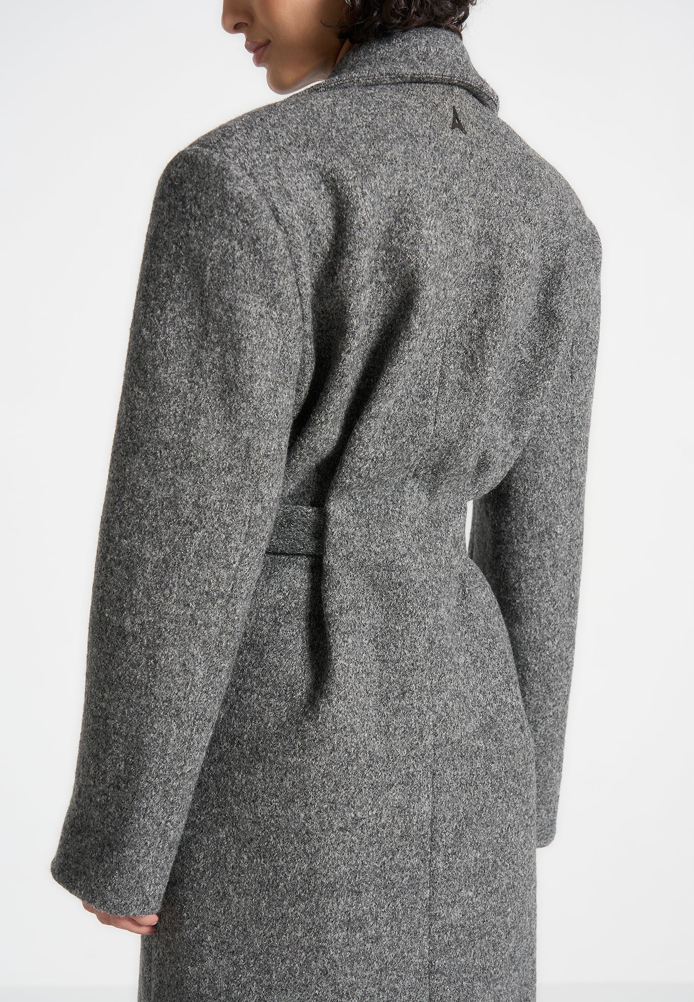 Jena - Wide Shoulder Wool Coat with Cinch Belt - Grey - Image 2