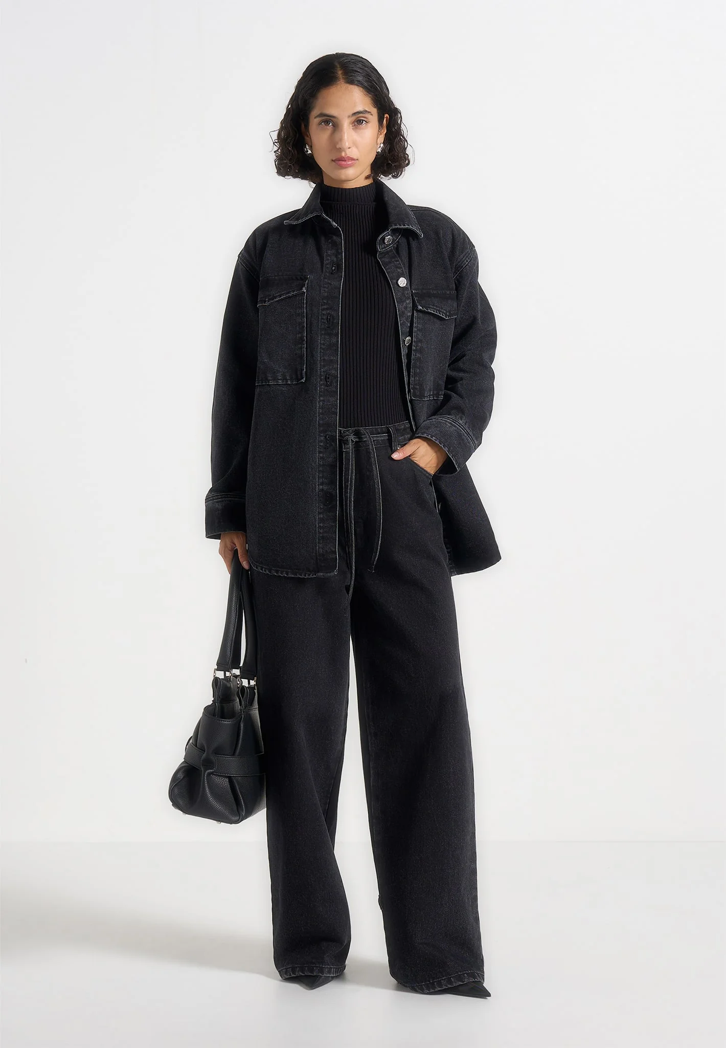 Joy - Denim Oversized Shirt - Washed Black