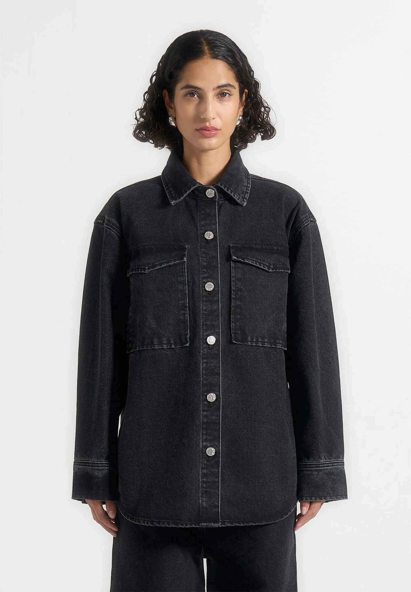 Joy - Denim Oversized Shirt - Washed Black - Image 2