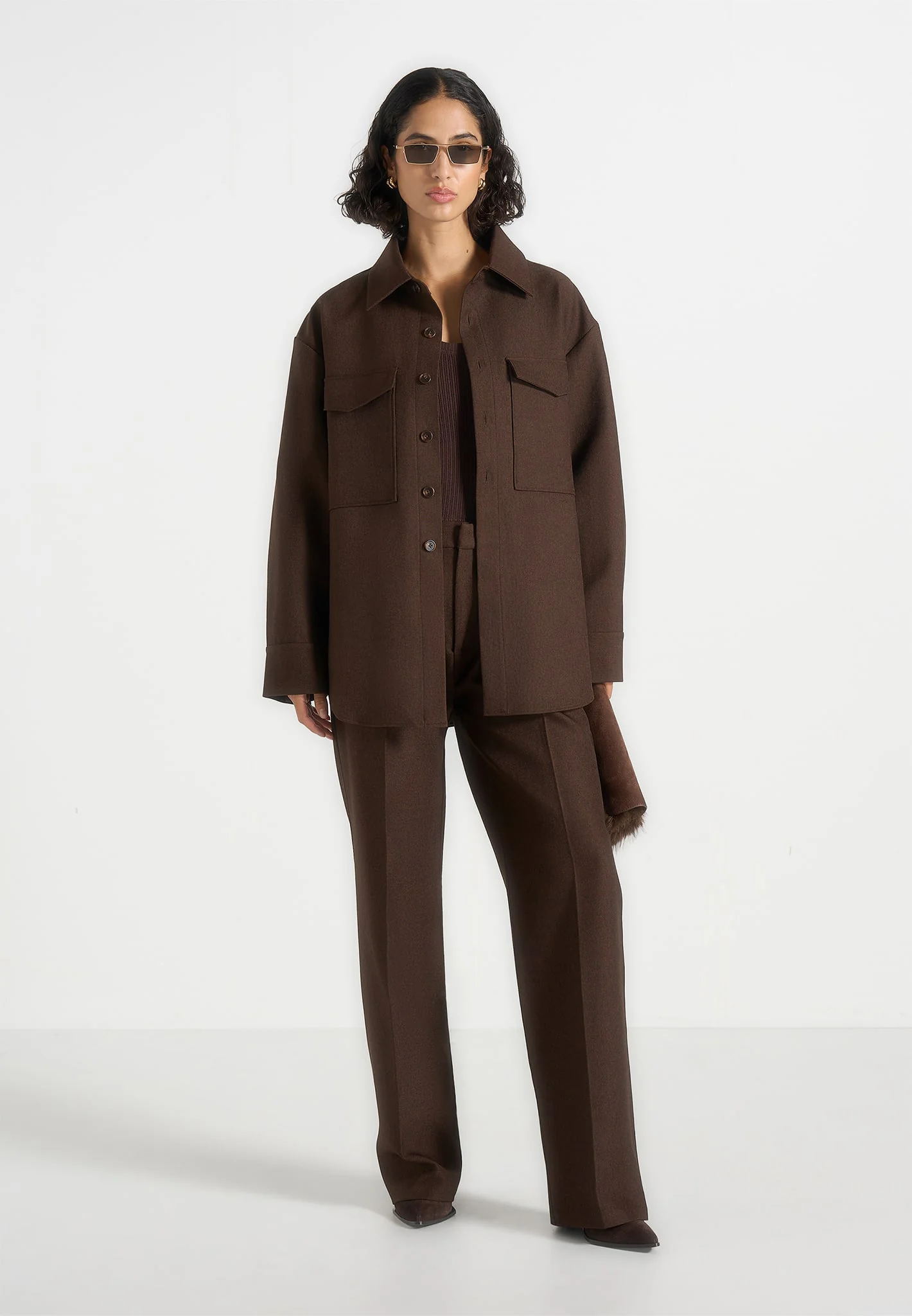 Joy - Tailored Oversized Shirt - Brown