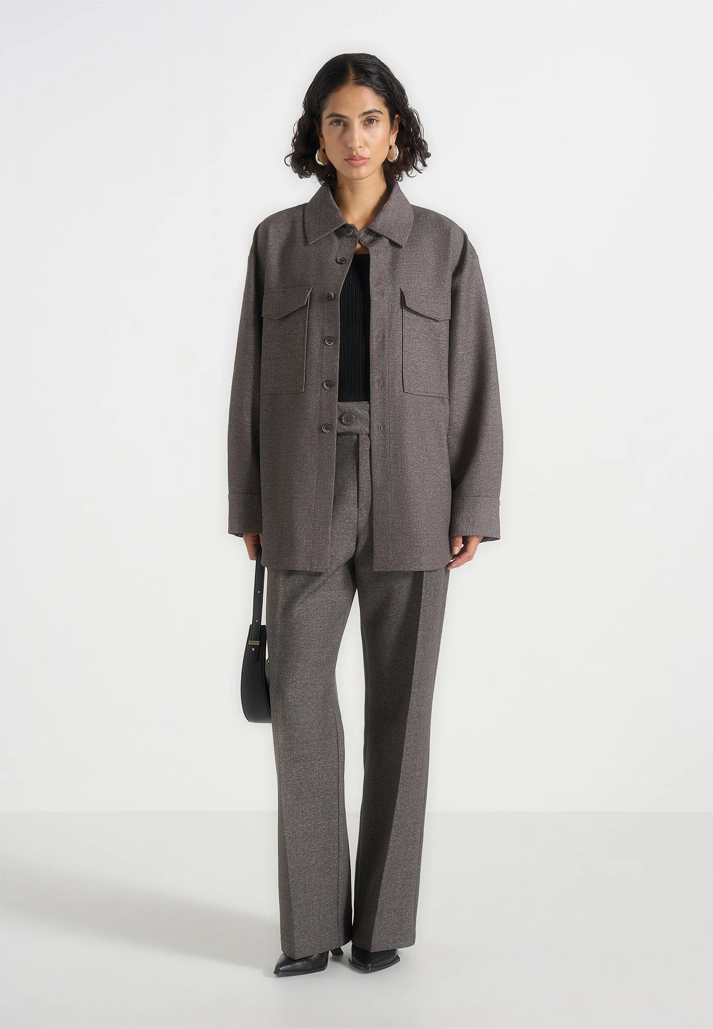 Joy - Tailored Oversized Shirt - Grey Marl