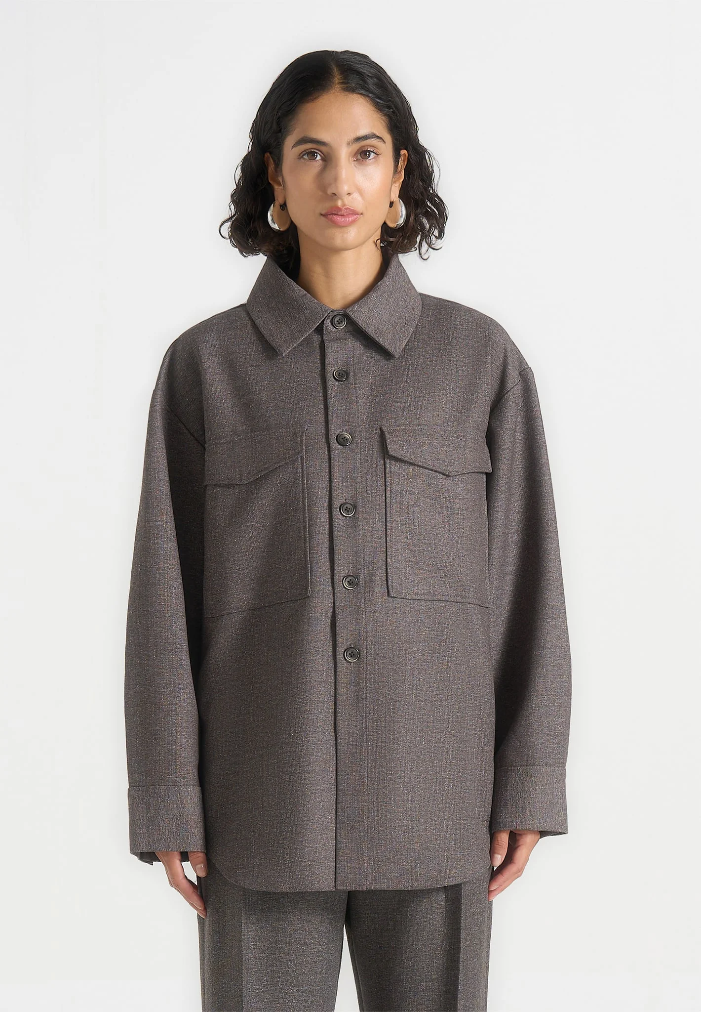 Joy - Tailored Oversized Shirt - Grey Marl - Image 4