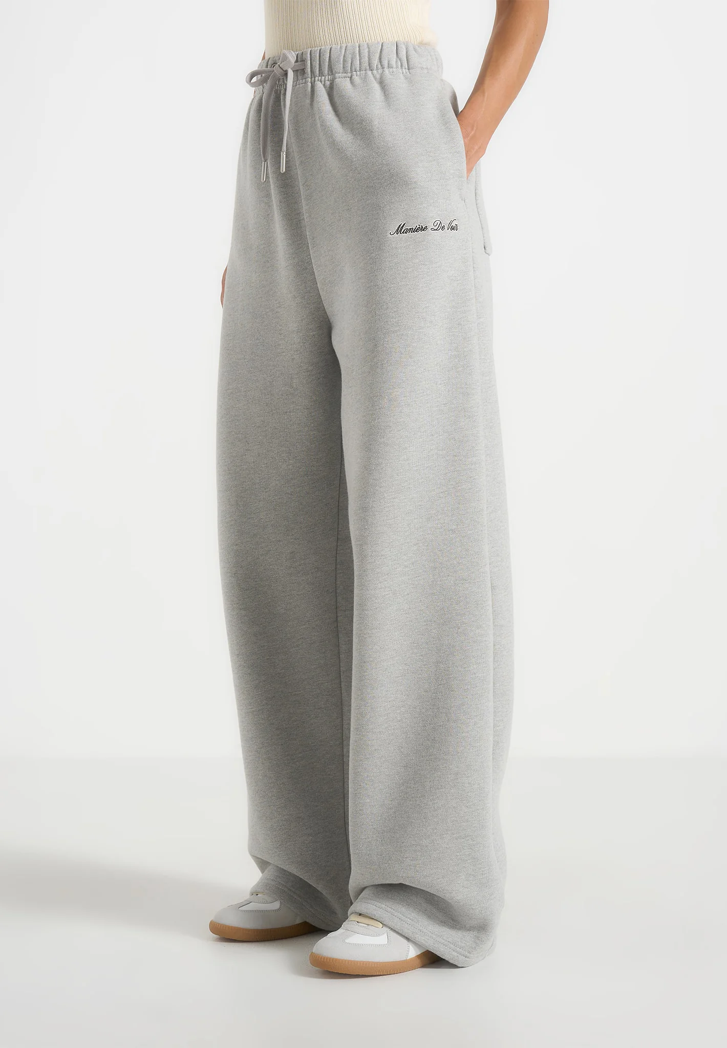 JS003 - Unisex Signature Wide Leg Joggers - Marl Grey - Image 2