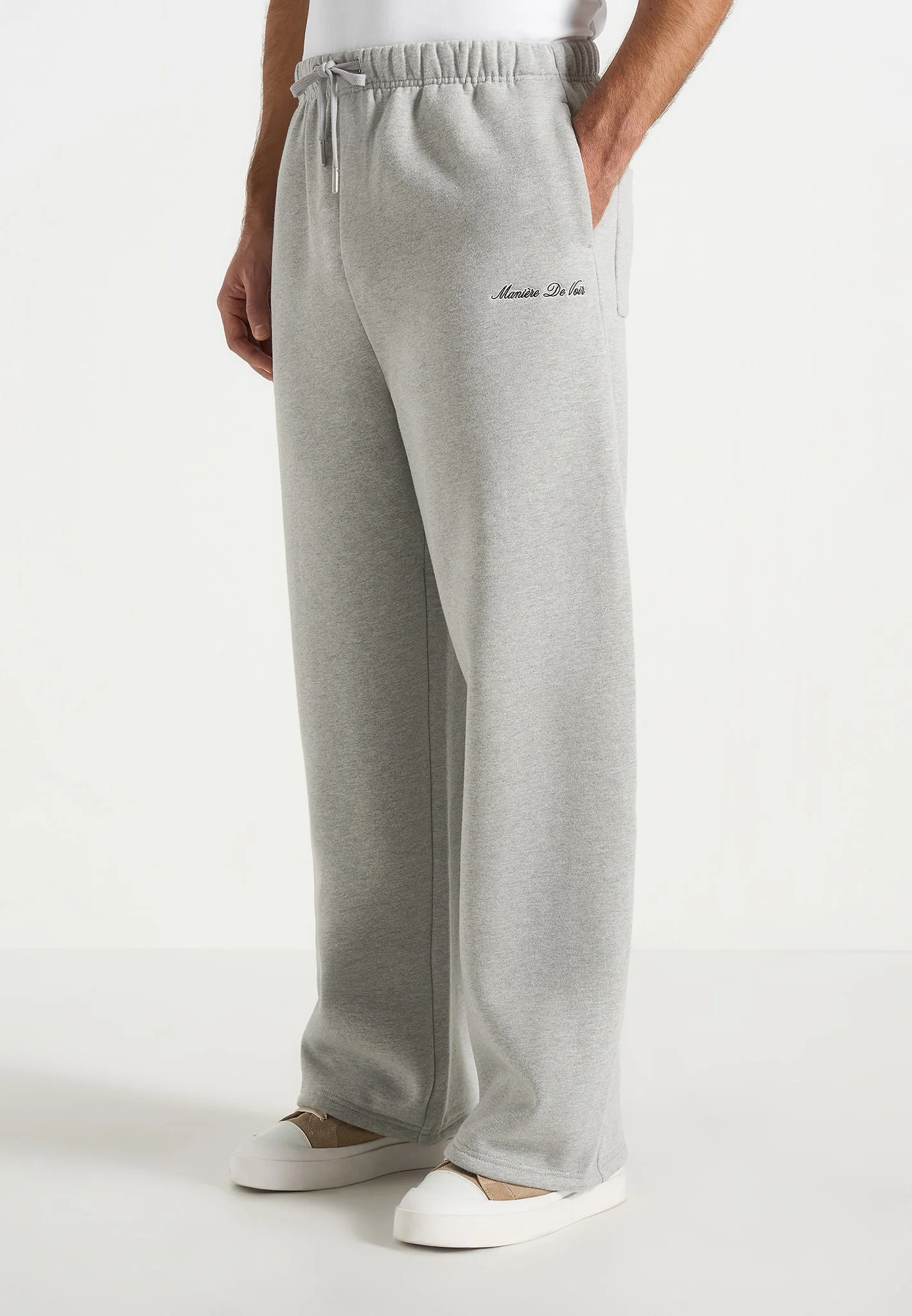 JS003 - Unisex Signature Wide Leg Joggers - Marl Grey - Image 3