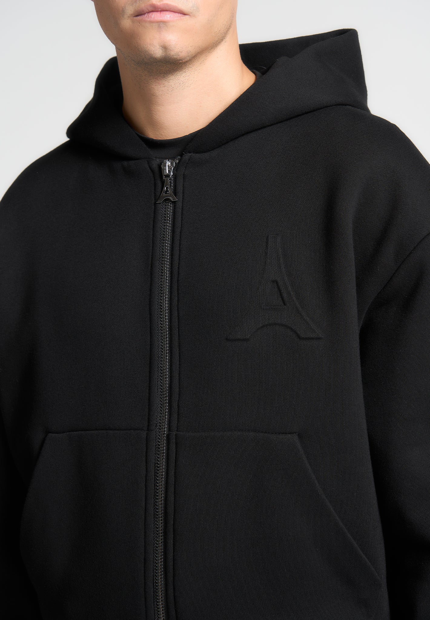 JS006 - Embossed Zip Hoodie - Black - Image 4