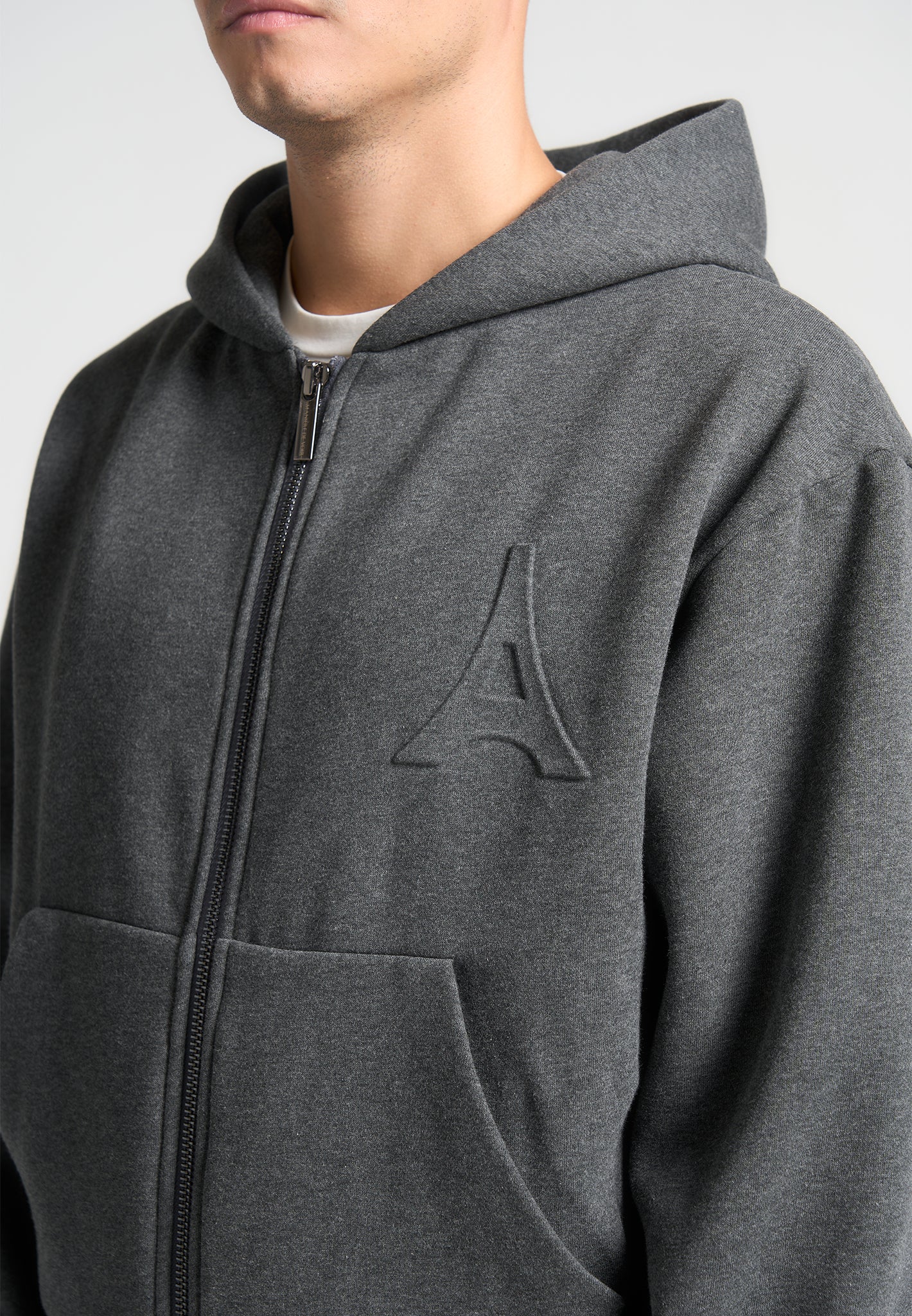 JS006 - Embossed Zip Hoodie - Dark Grey - Image 4