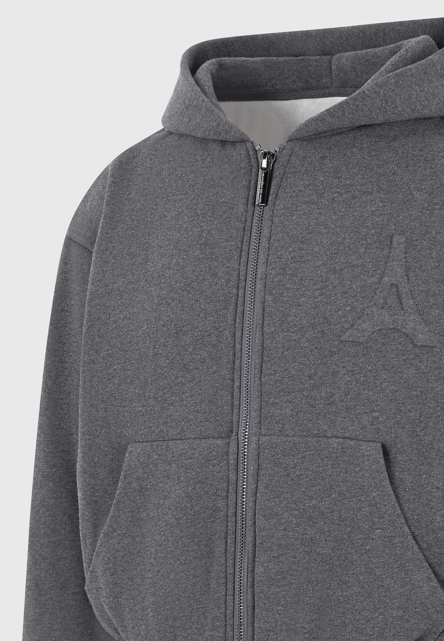 JS006 - Embossed Zip Hoodie - Dark Grey - Image 6