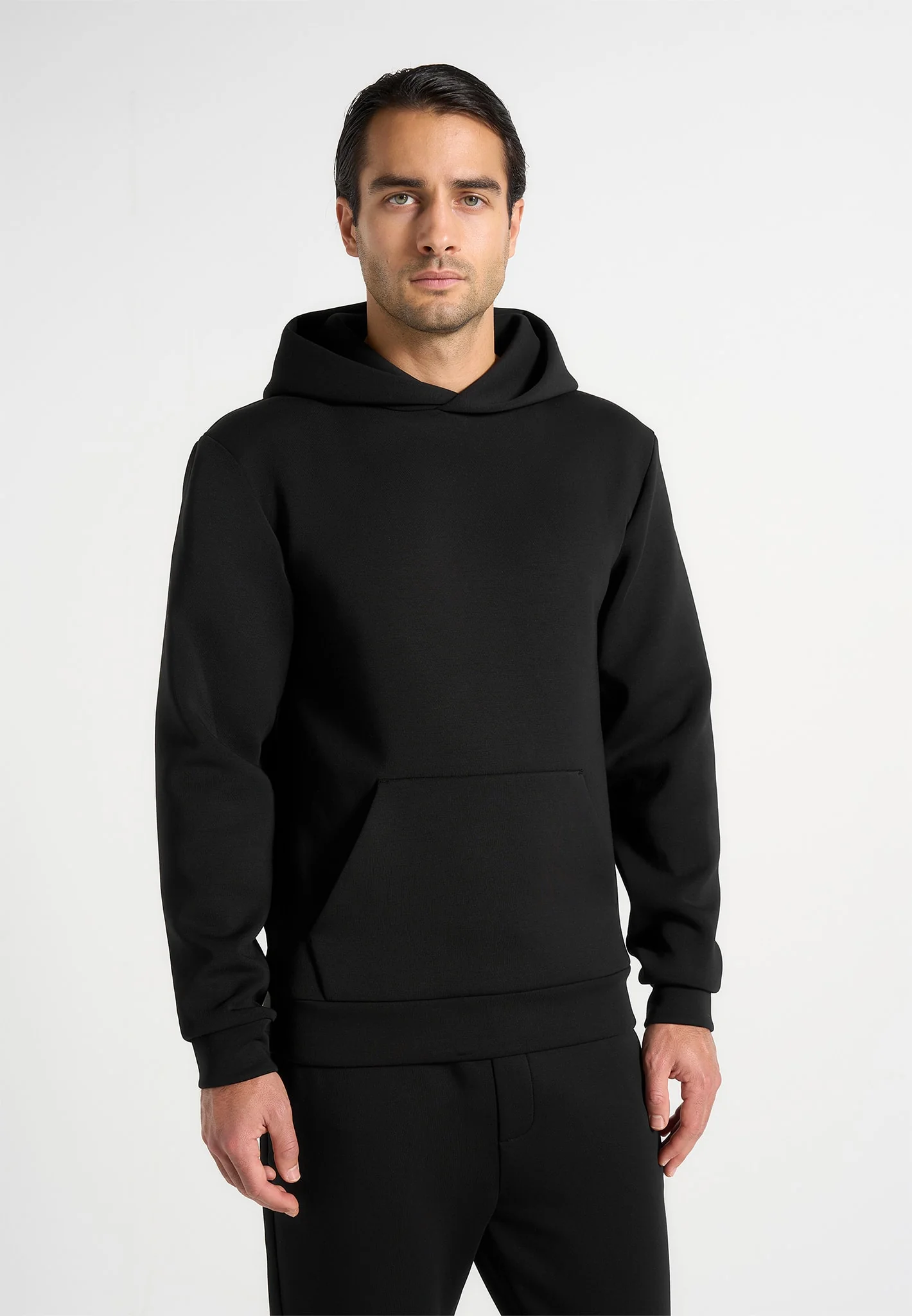 JS007 - Neoprene Minimal Regular Fit Hoodie - Black - Image 2