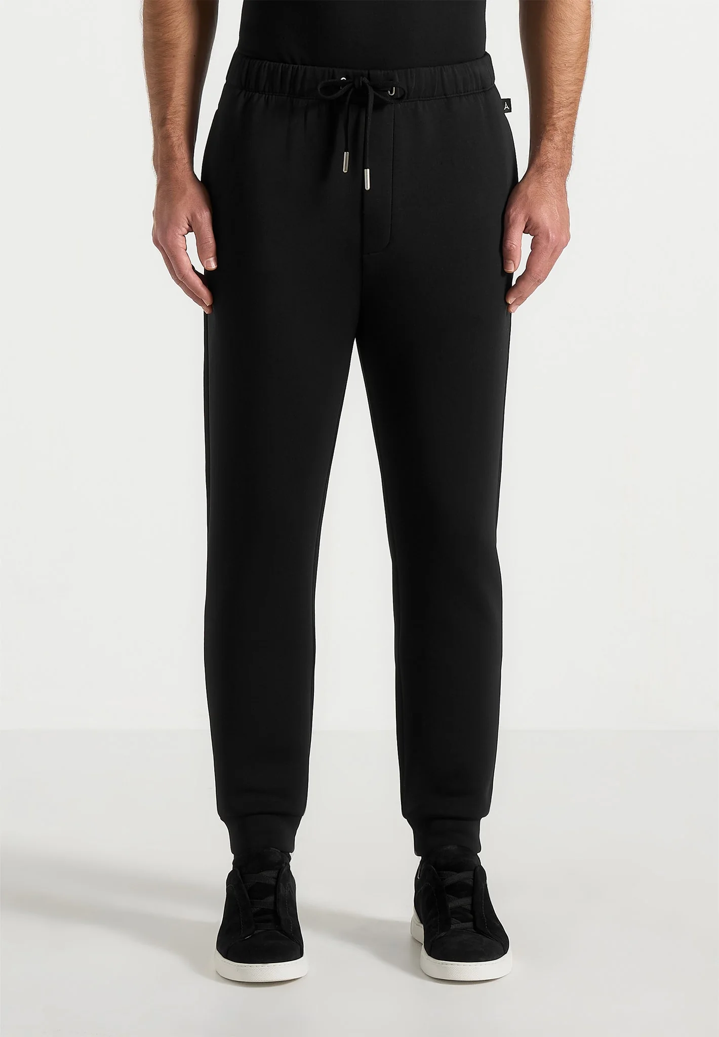 JS008 - Neoprene Minimal Tapered Fit Cuffed Joggers - Black - Image 6