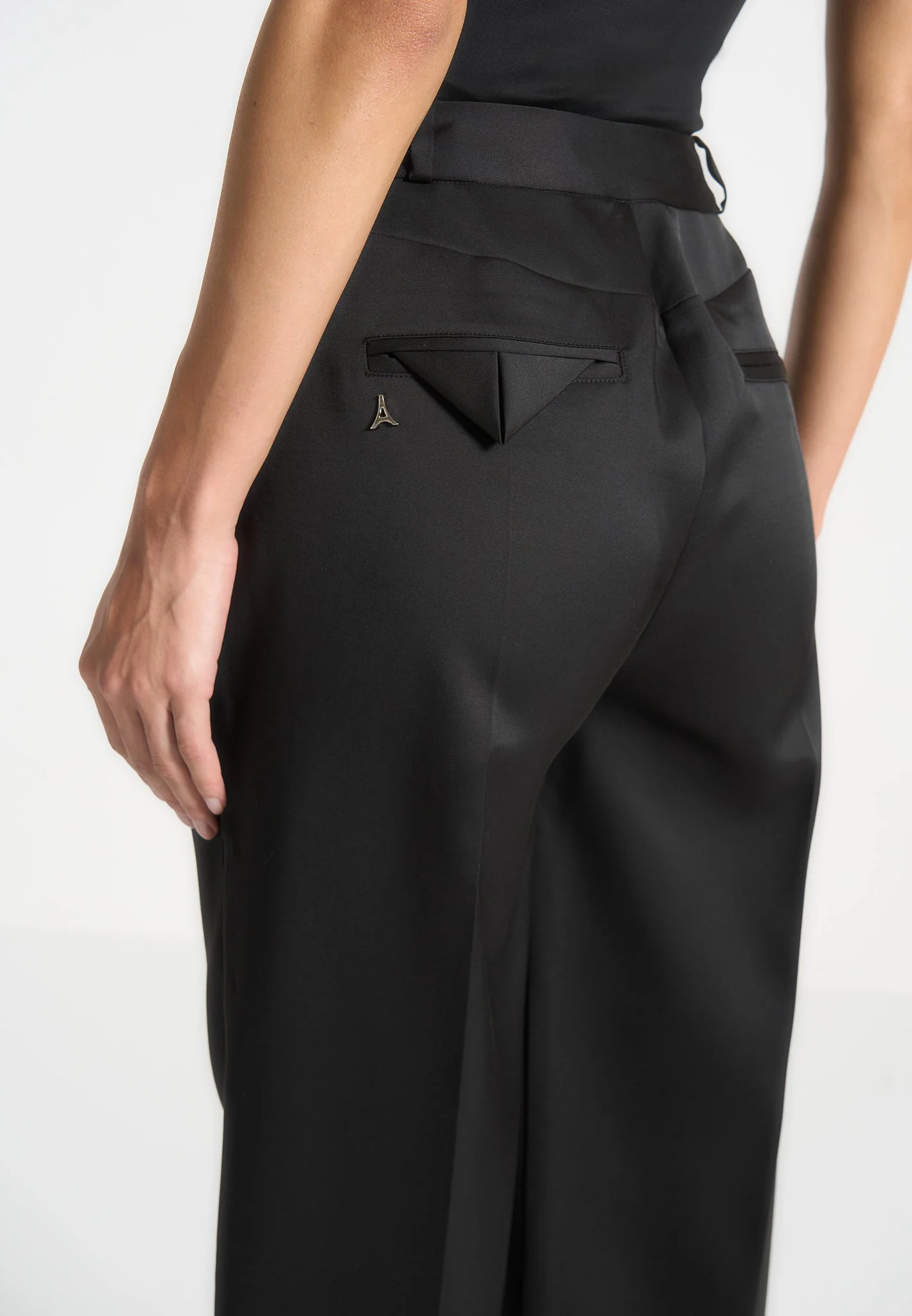 Julie - Sateen Tailored Twin Pleat Trousers - Black - Image 3