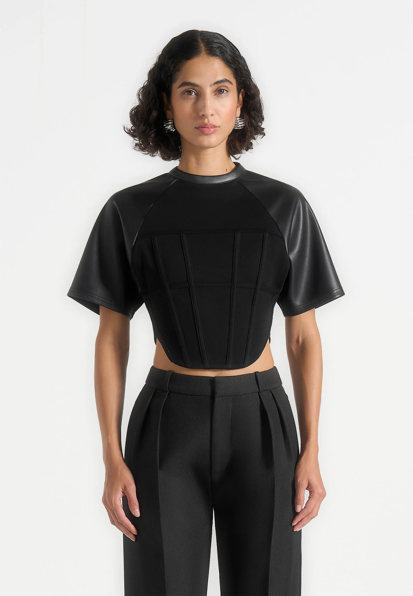 Juline - Leather Corset T-Shirt - Black - Image 4