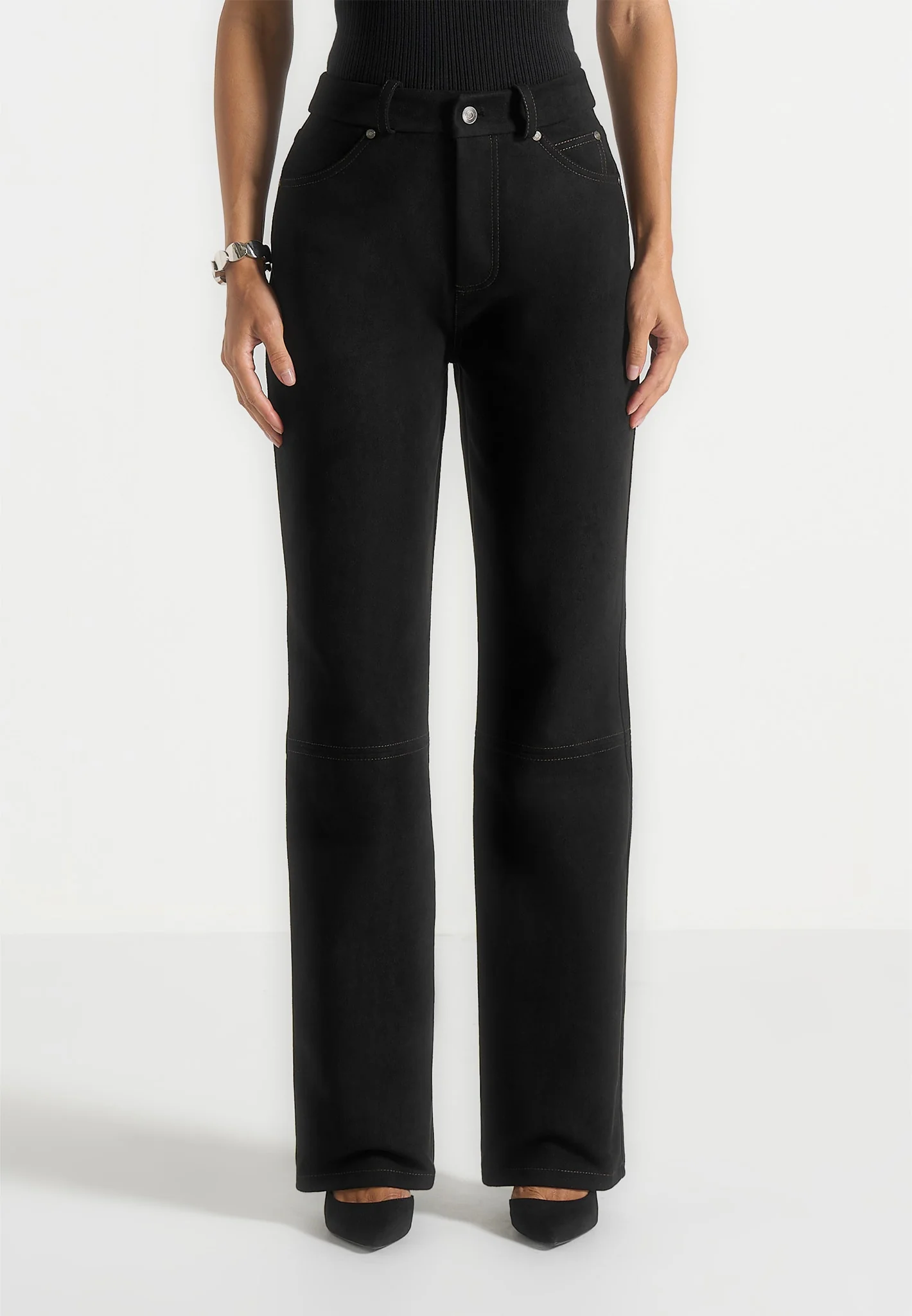 Kalie - Suede Boyfriend Jeans - Black - Image 3