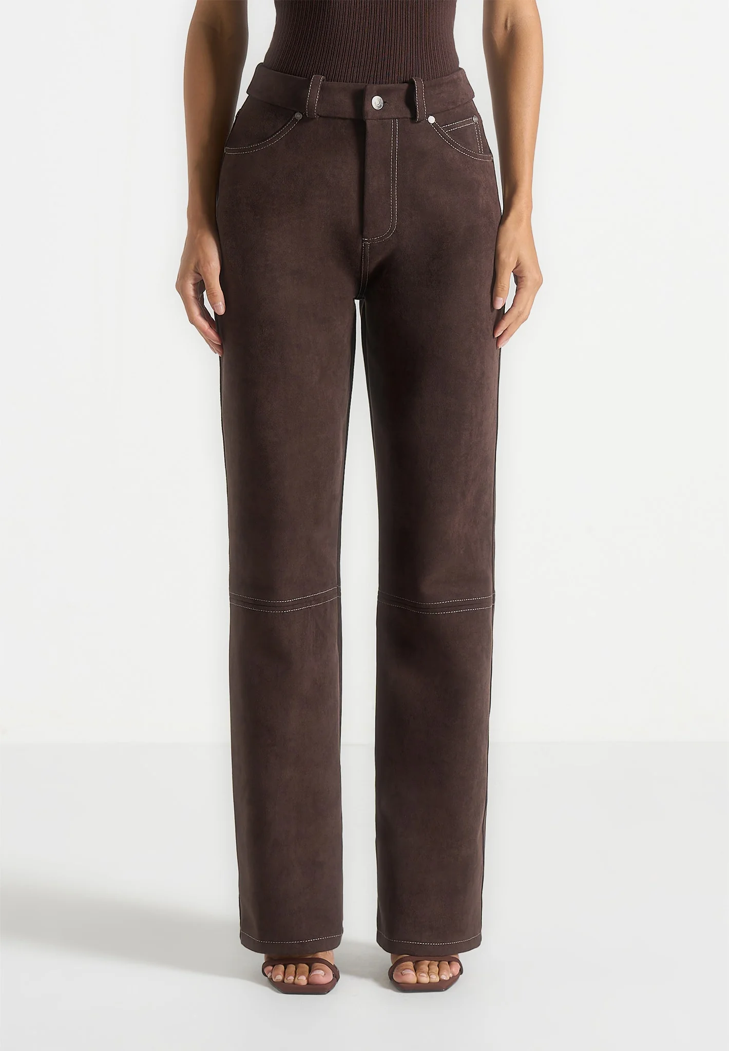 Kalie - Suede Boyfriend Jeans - Brown - Image 2