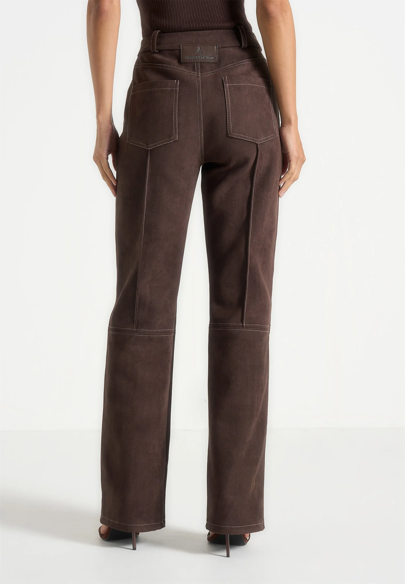 Kalie - Suede Boyfriend Jeans - Brown - Image 6