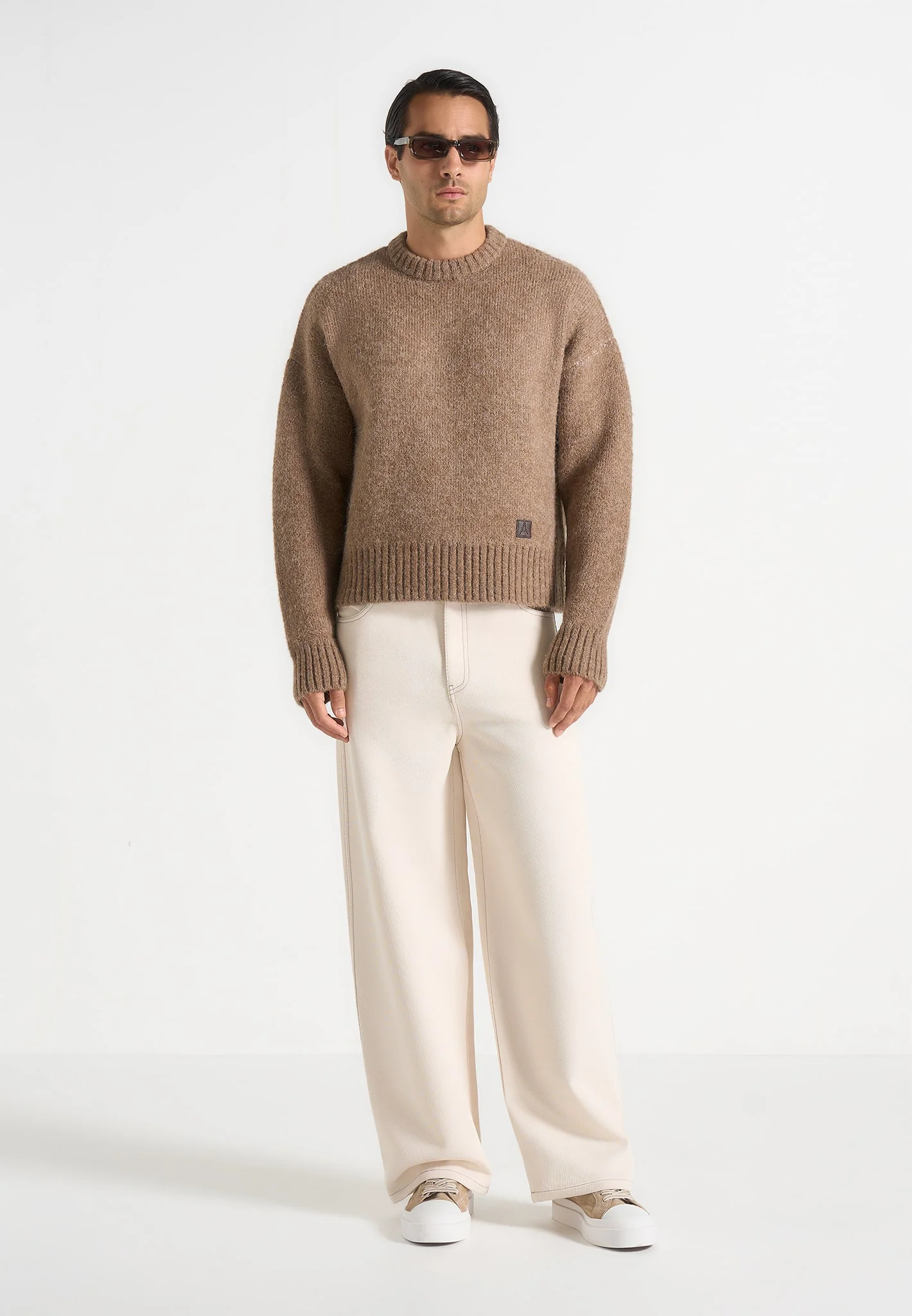 Kamil - Art Slogan Brushed Wool Knit Jumper - Beige - Image 2