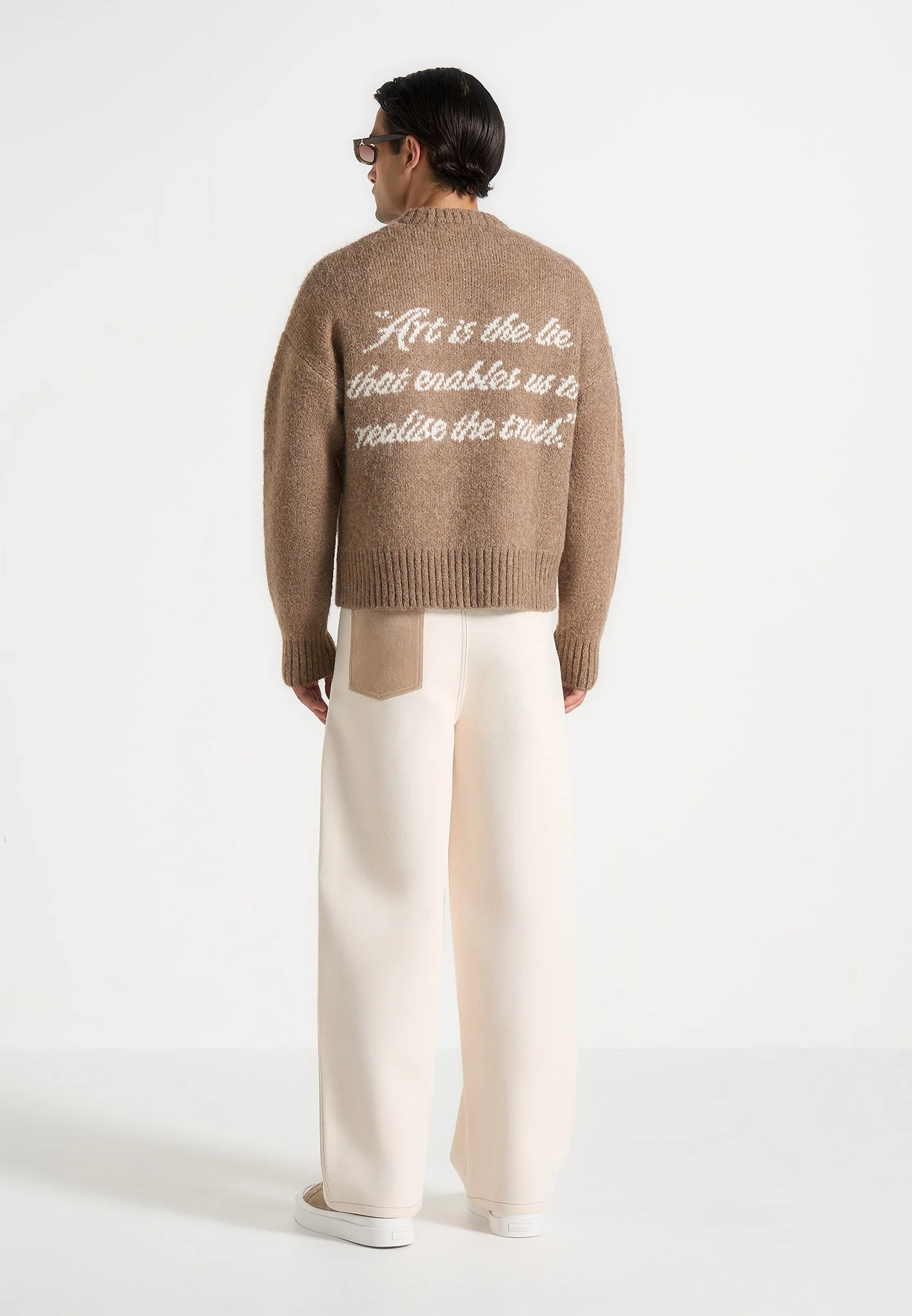Kamil - Art Slogan Brushed Wool Knit Jumper - Beige - Image 3