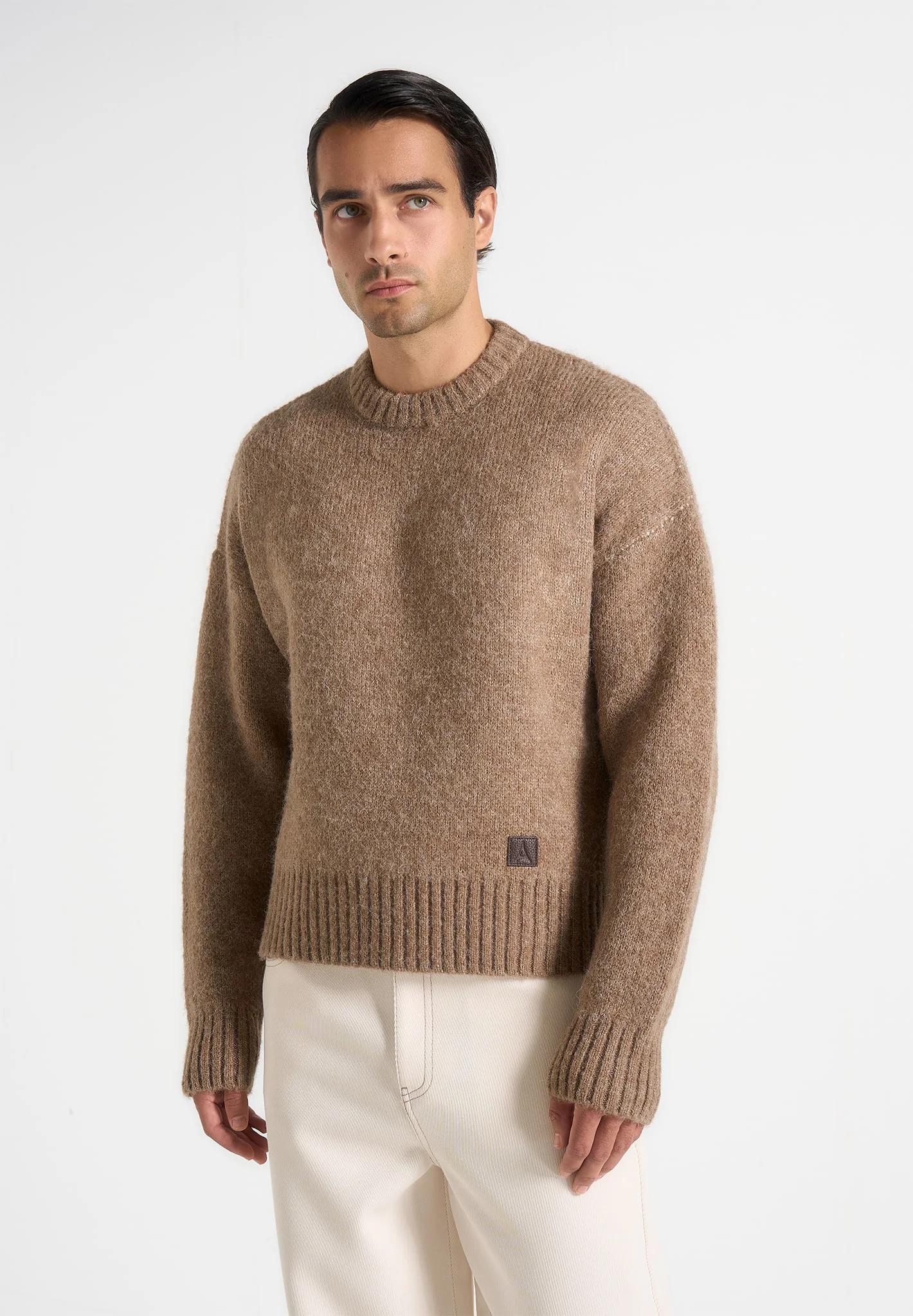 Kamil - Art Slogan Brushed Wool Knit Jumper - Beige - Image 4