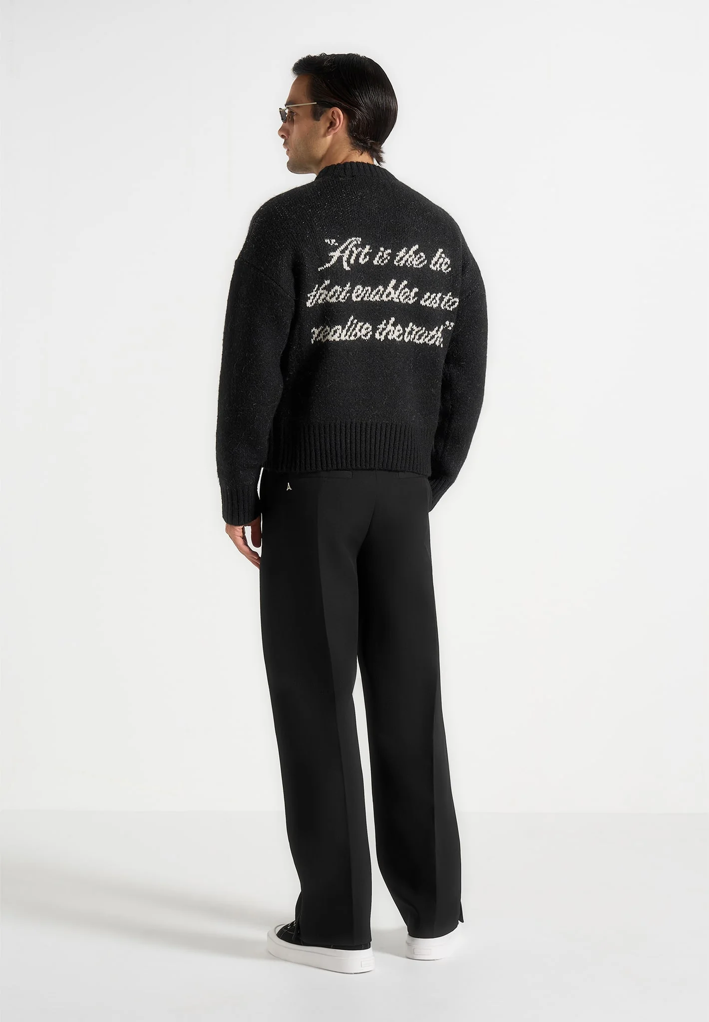 Kamil - Art Slogan Brushed Wool Knit Jumper - Black - Image 3