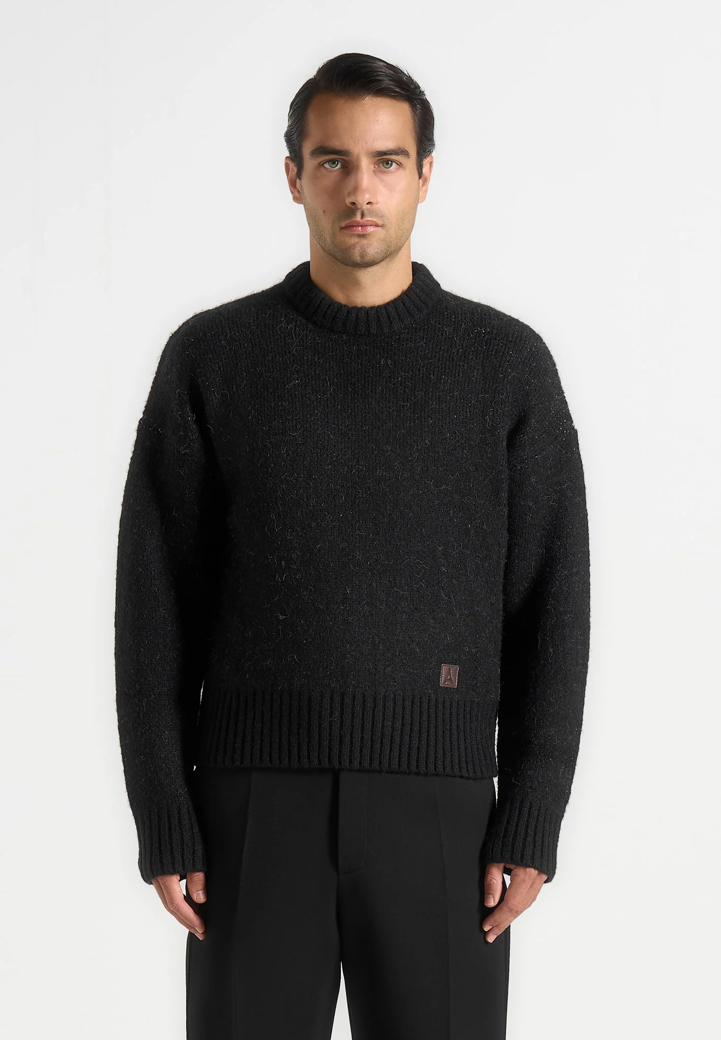 Kamil - Art Slogan Brushed Wool Knit Jumper - Black - Image 6