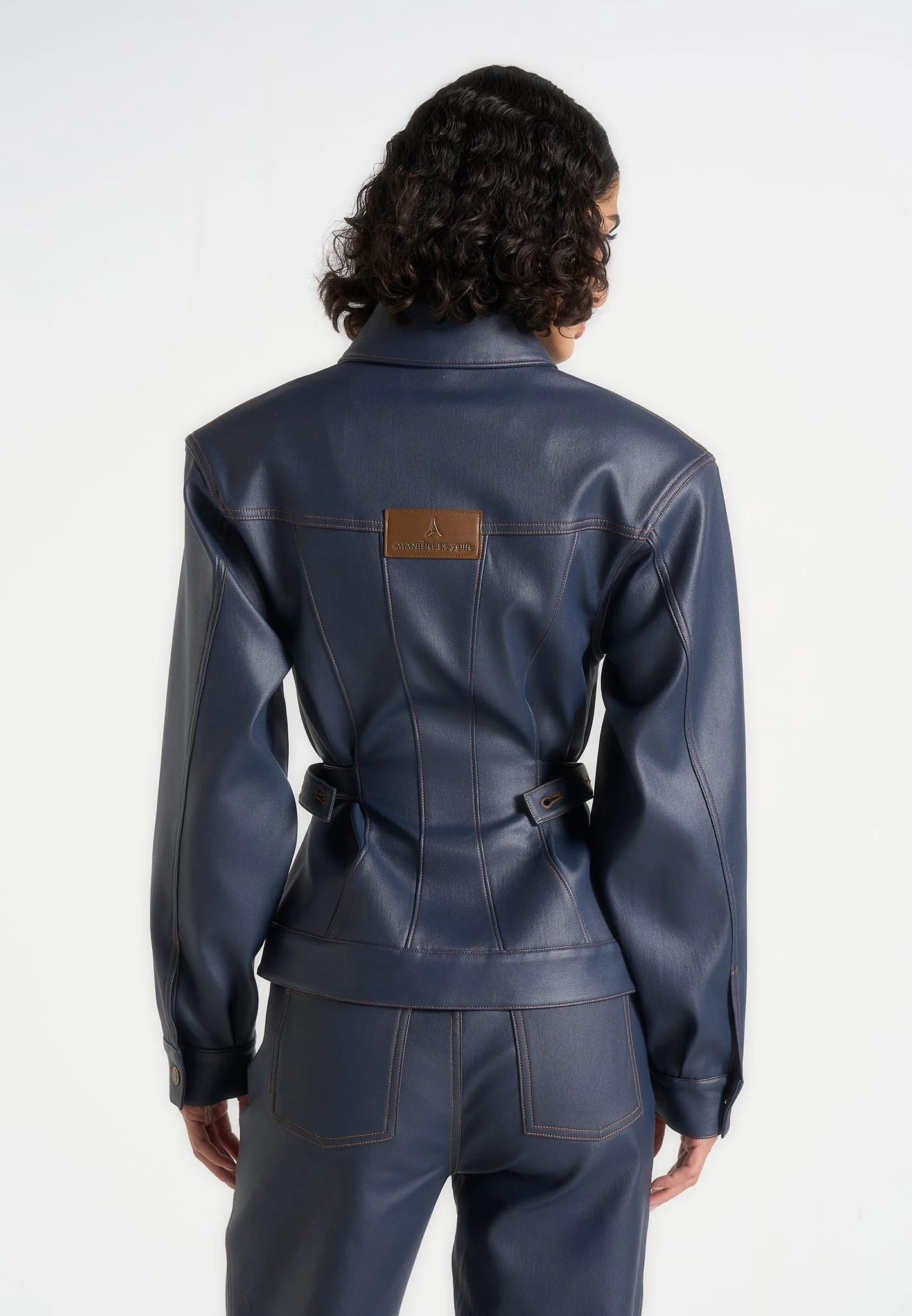 Karla - Wax Effect Cinch Waist Jacket - Indigo - Image 3
