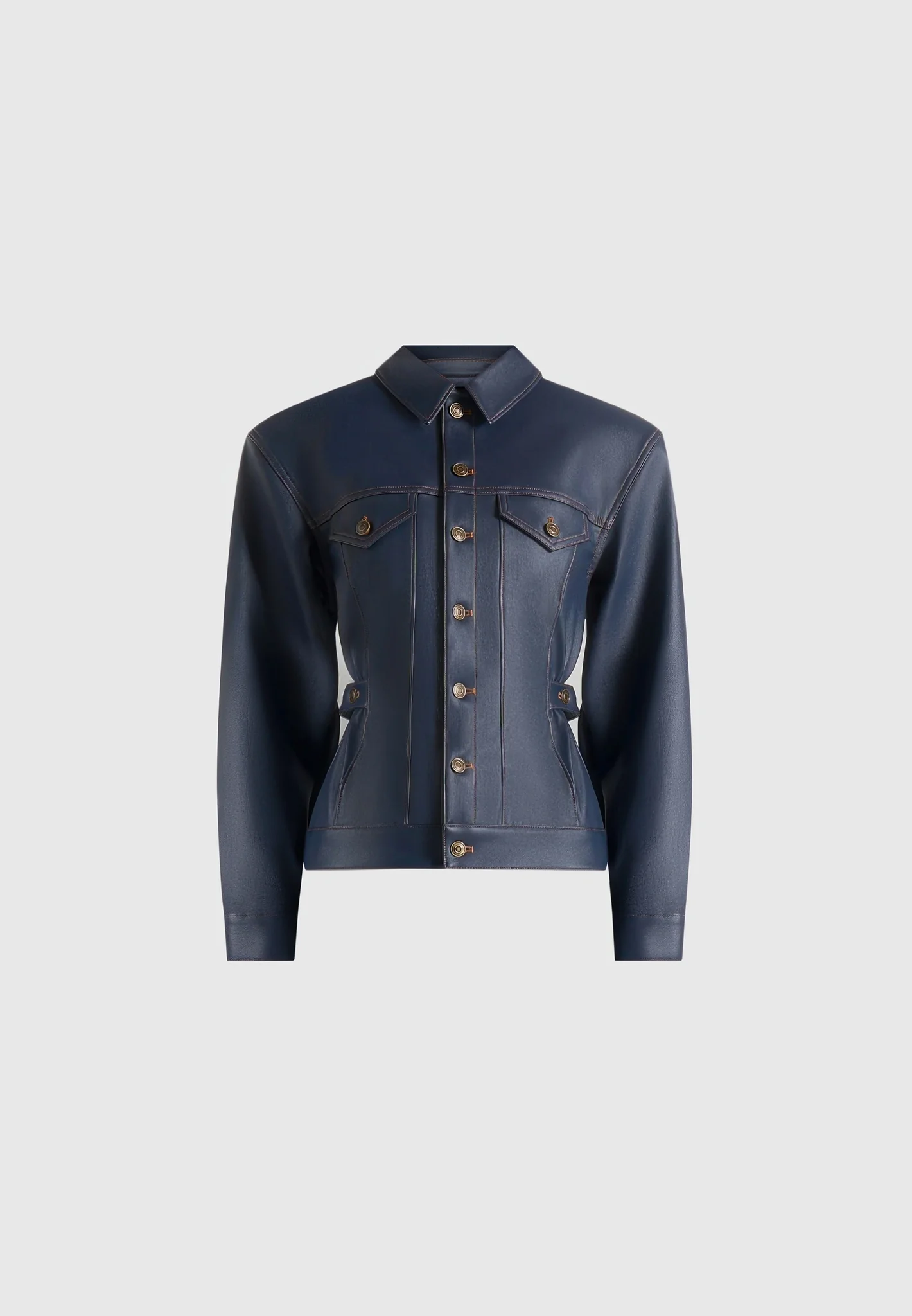 Karla - Wax Effect Cinch Waist Jacket - Indigo - Image 8
