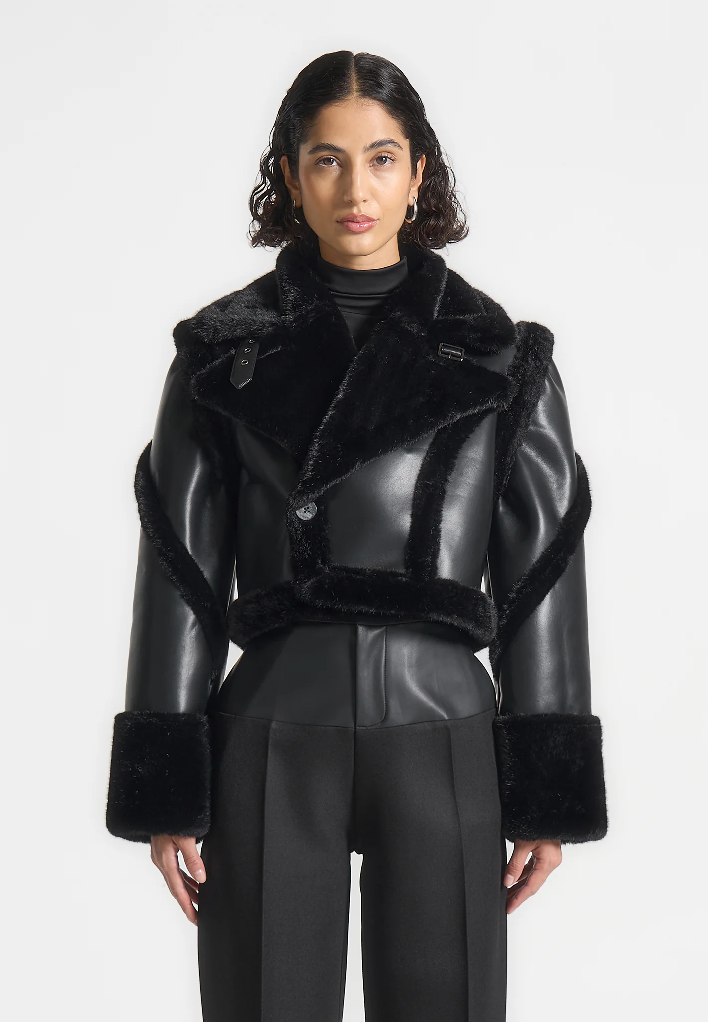 Kena - Leather & Plush 2-in-1 Gilet Jacket - Black - Image 3
