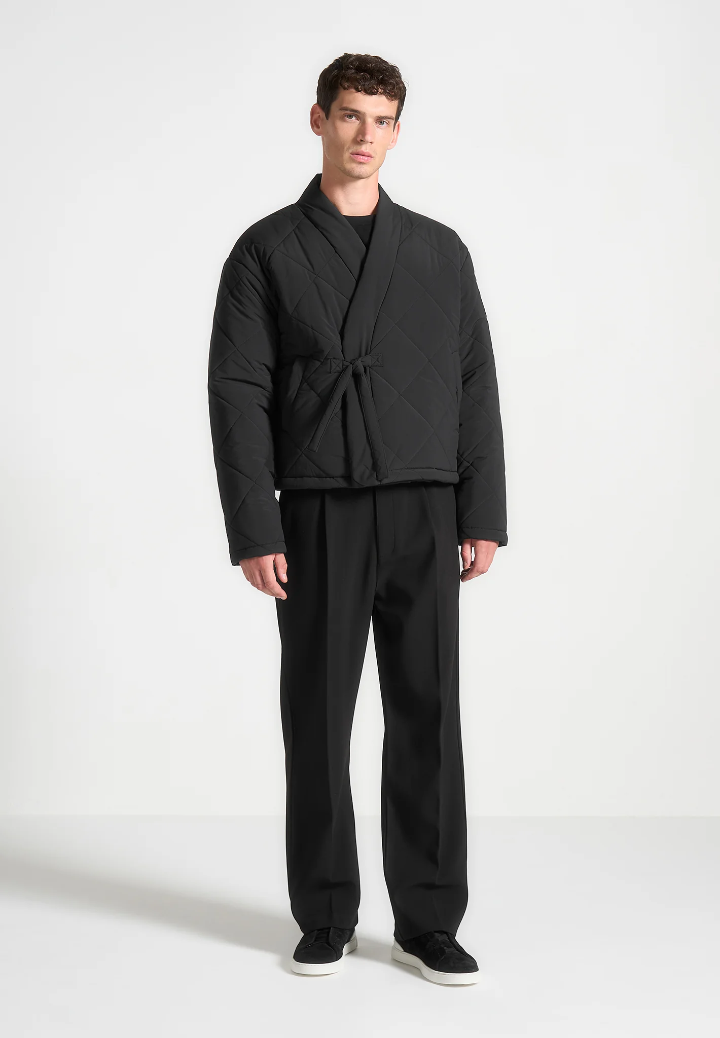 Kimono Quilted Wrap Puffer Jacket - Black - Image 2