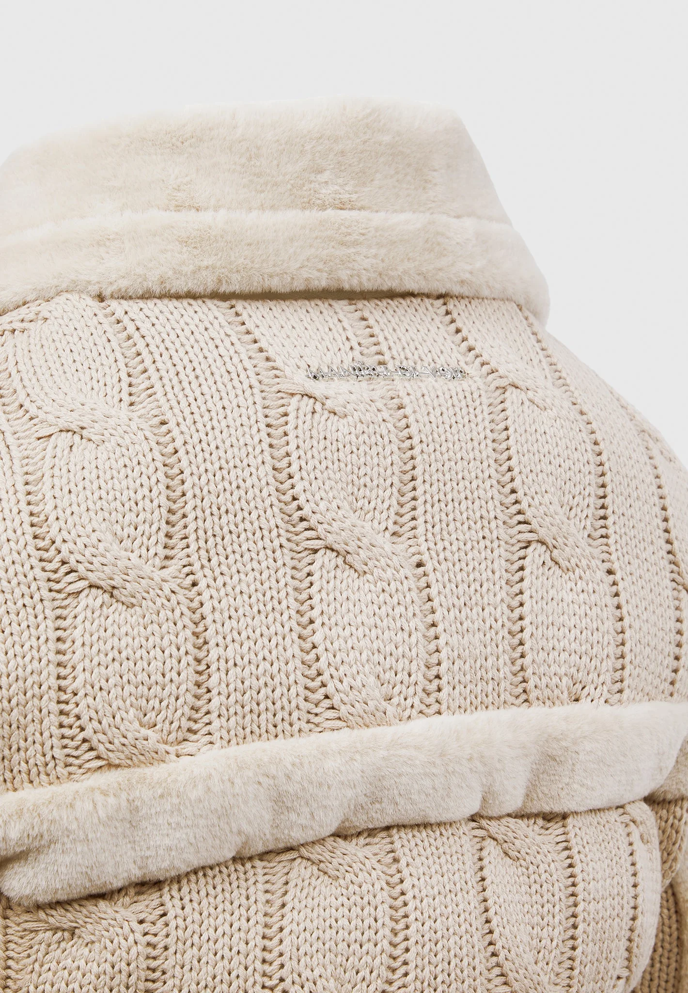 Tara - Knit and Plush Puffer Biker Jacket - Beige - Image 9