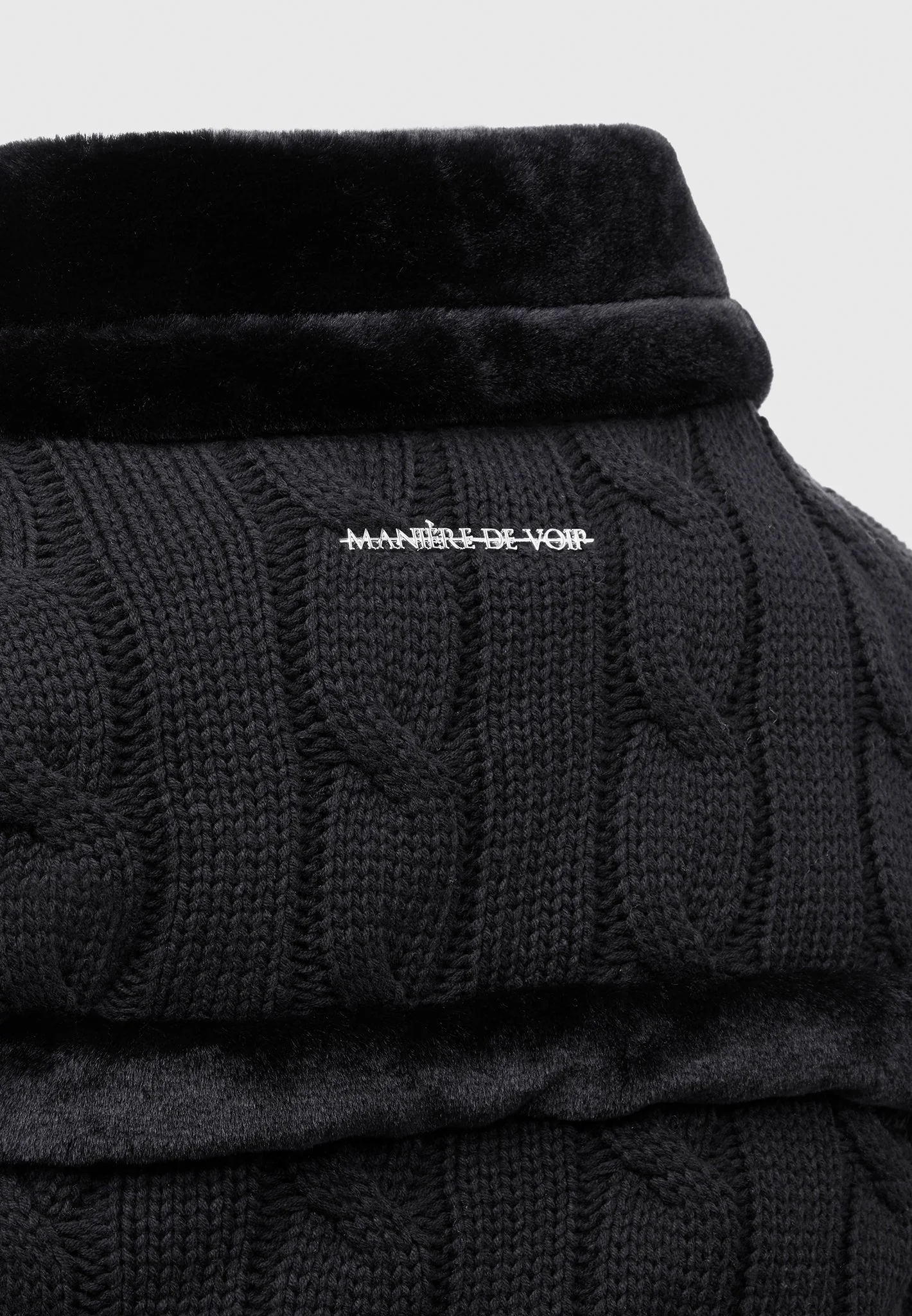 Tara - Knit and Plush Puffer Biker Jacket - Black - Image 9