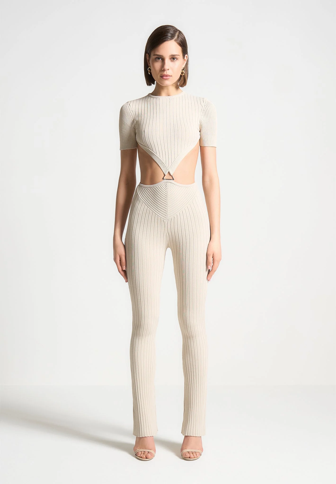 Knitted Backless Jumpsuit - Beige - Image 3